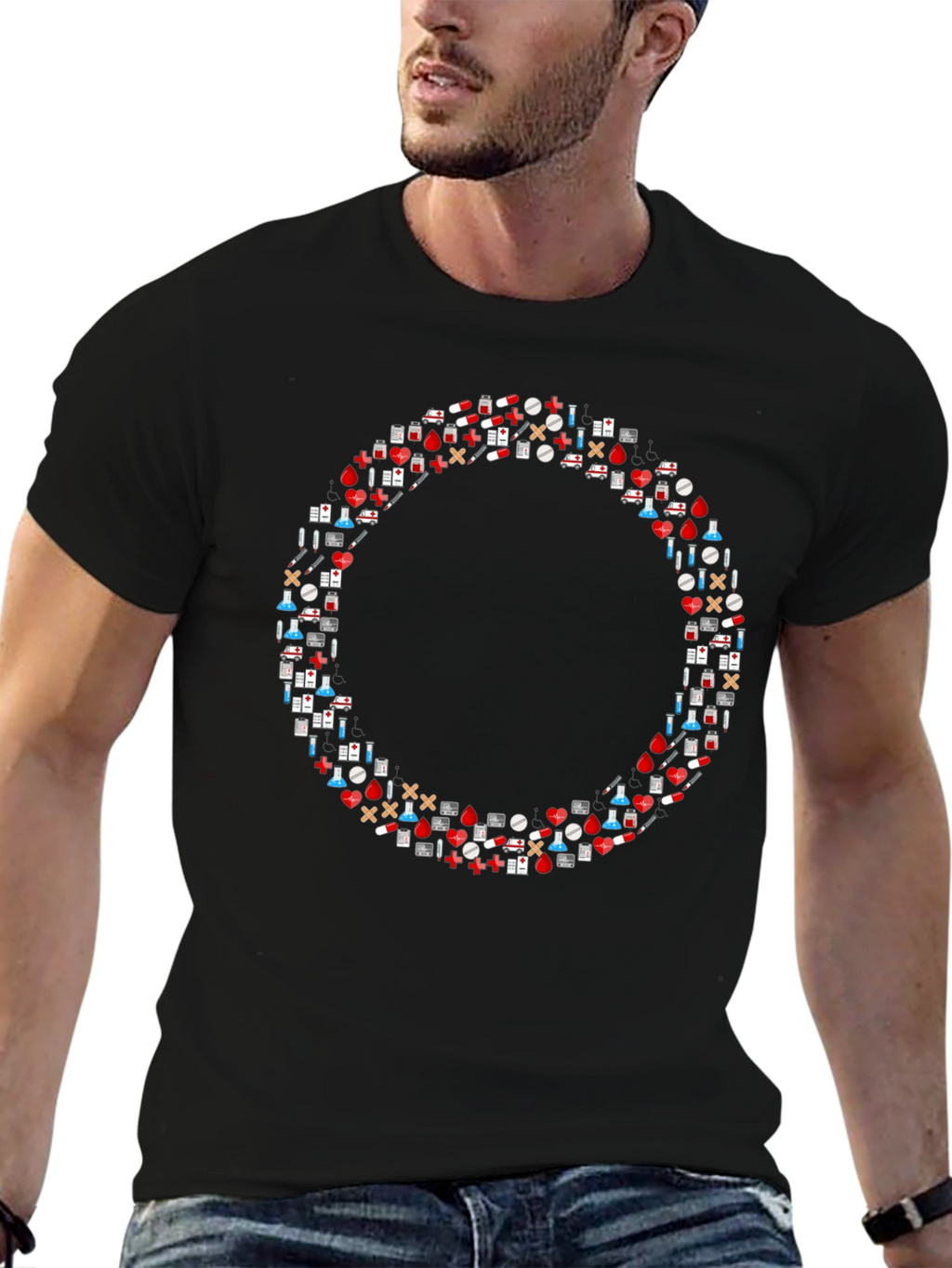 Medical Symbol Circle Black T-Shirt