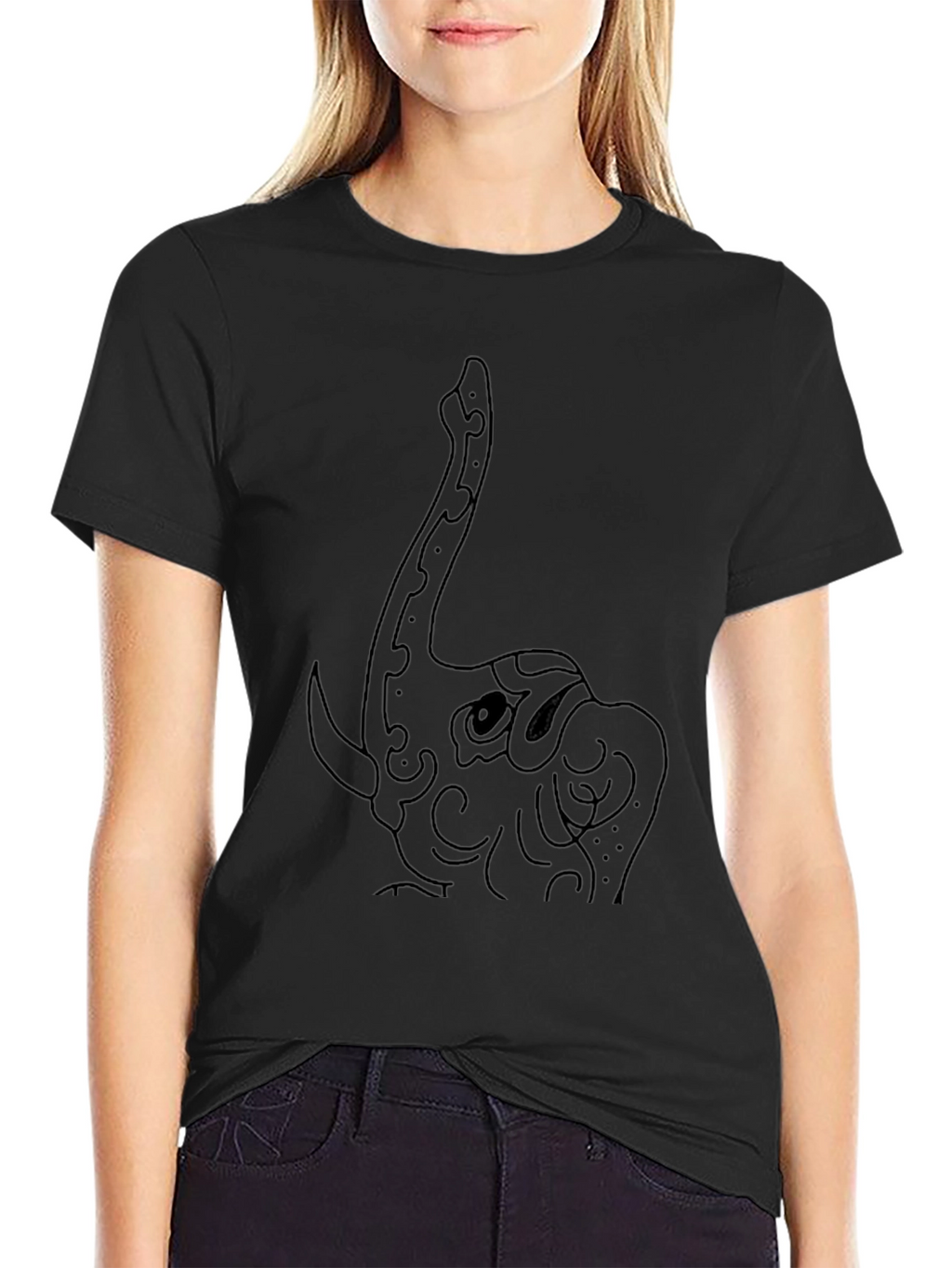 Elephant Outline Black T-Shirt