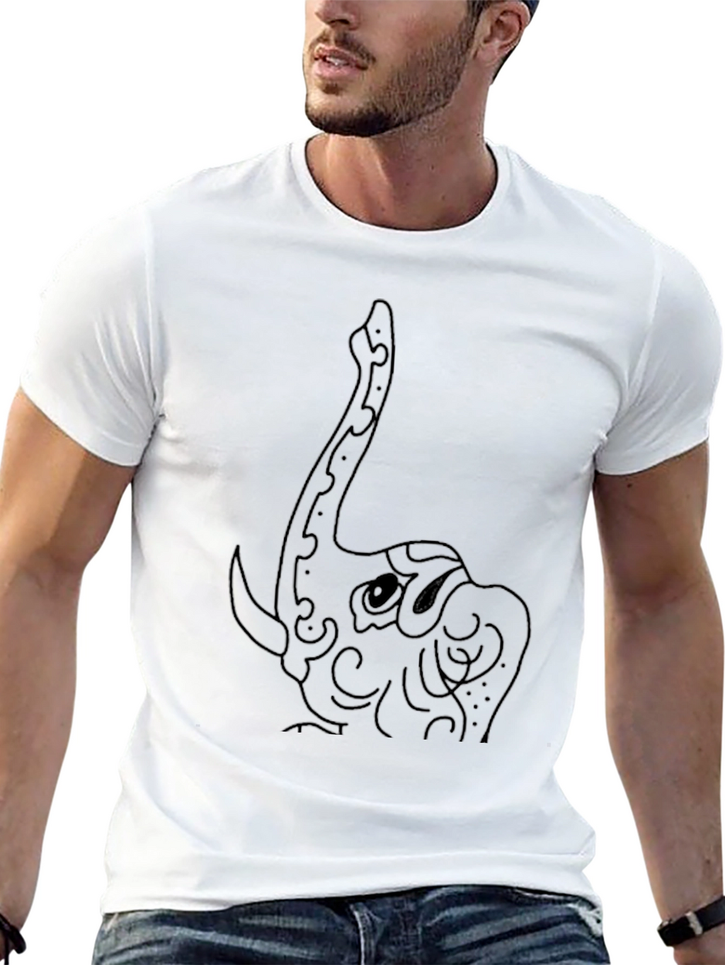 Elephant Outline Black T-Shirt