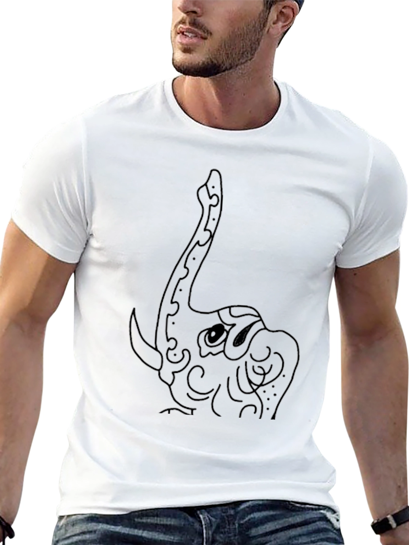 Elephant Outline Black T-Shirt