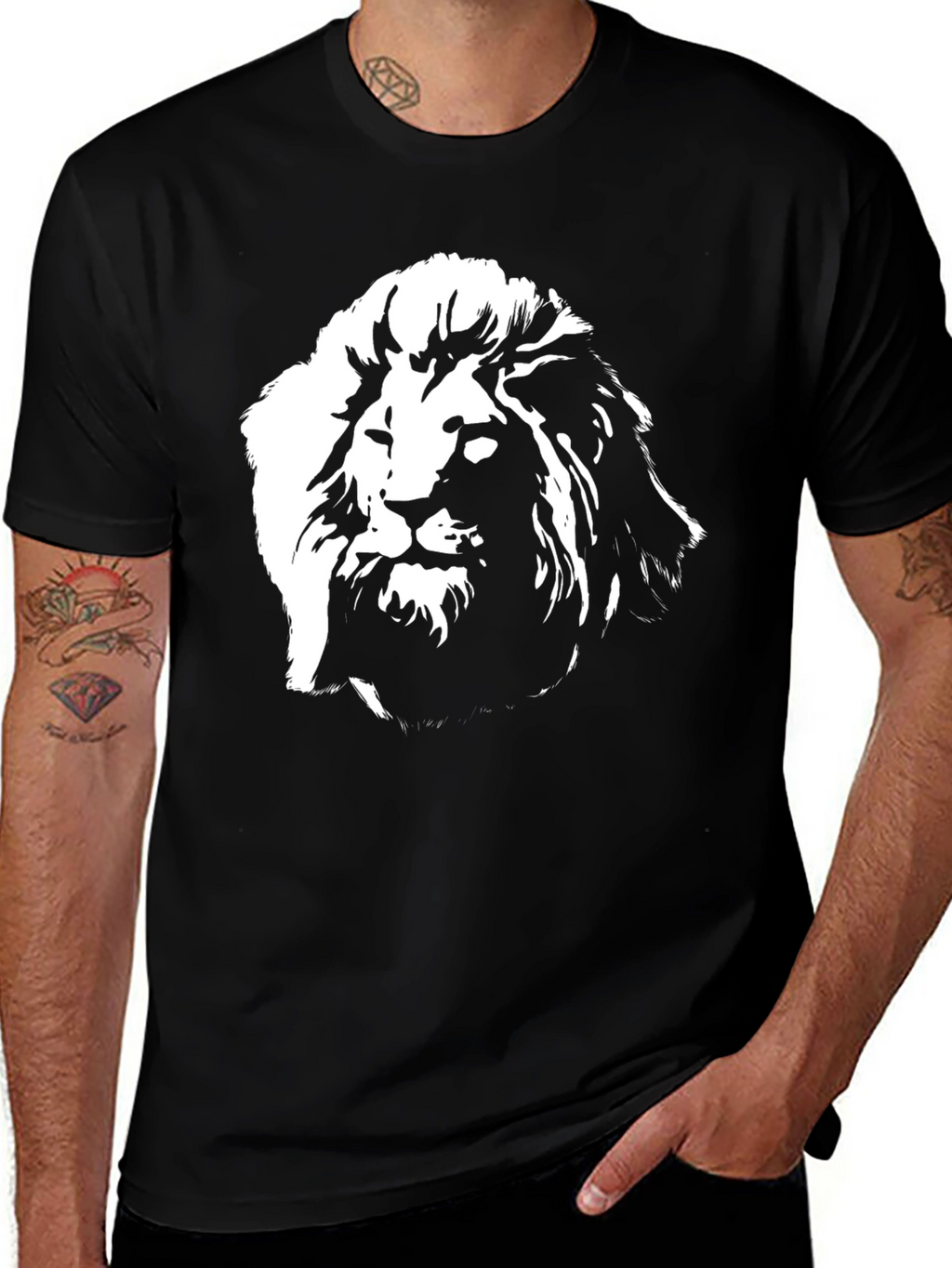Lion Graphic Tee - Black Cotton Blend T-Shirt