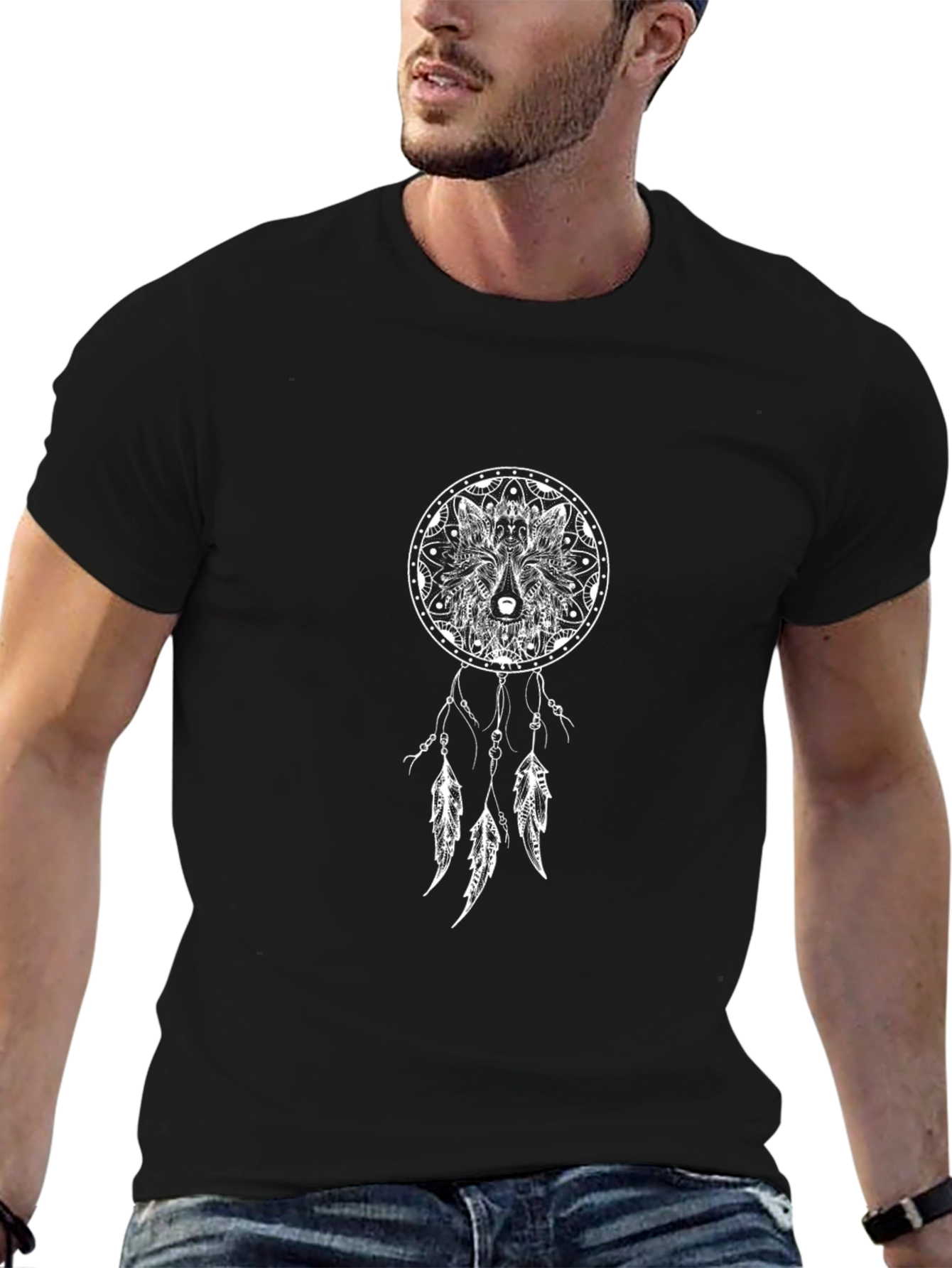 Wolf Dreamcatcher Graphic Tee - Unisex Black T-Shirt