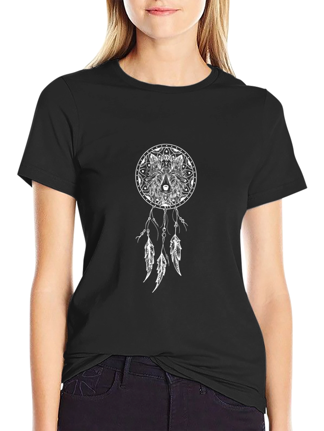 Wolf Dreamcatcher Graphic Tee - Unisex Black T-Shirt
