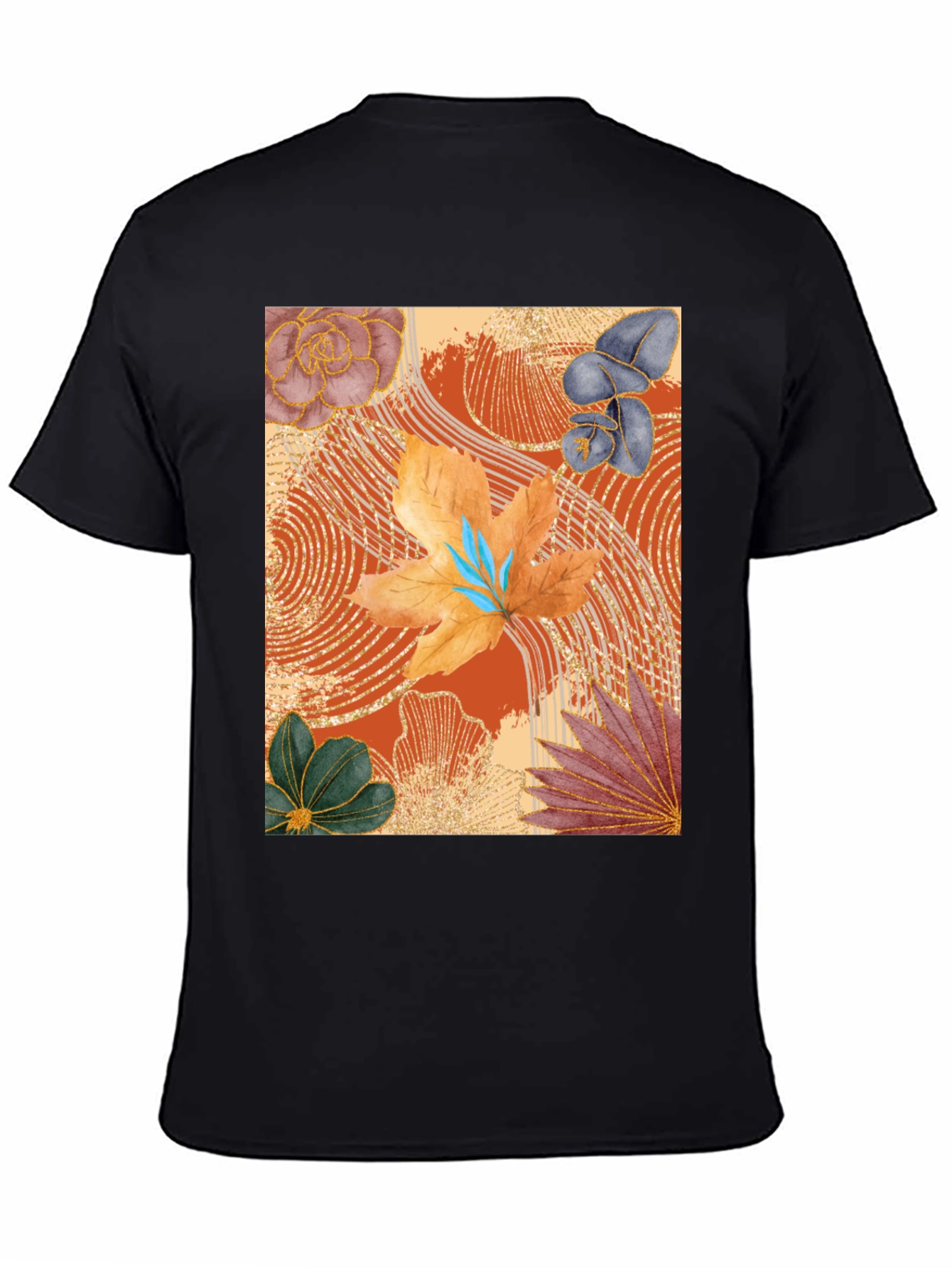 Floral Art Print Black T-Shirt