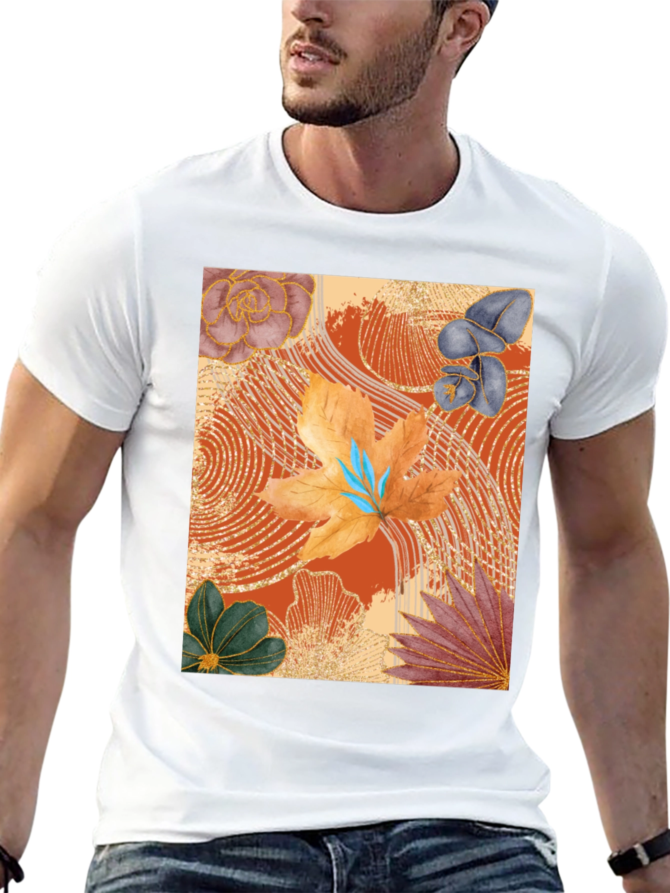Floral Art Print Black T-Shirt