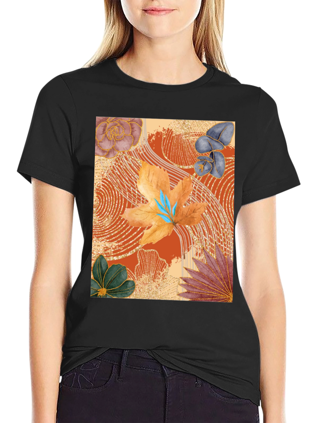 Floral Art Print Black T-Shirt