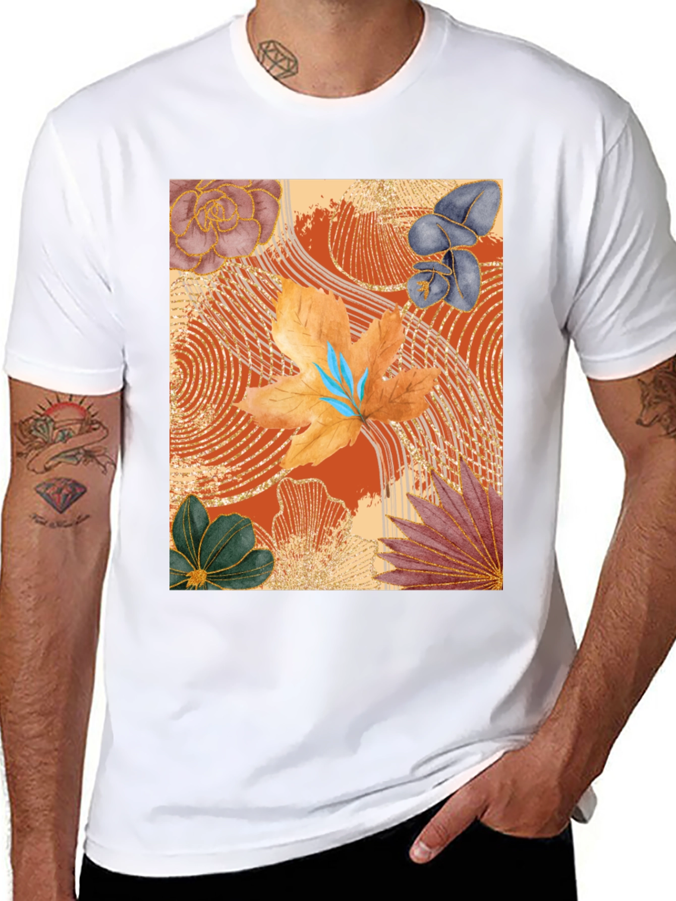 Floral Art Print Black T-Shirt