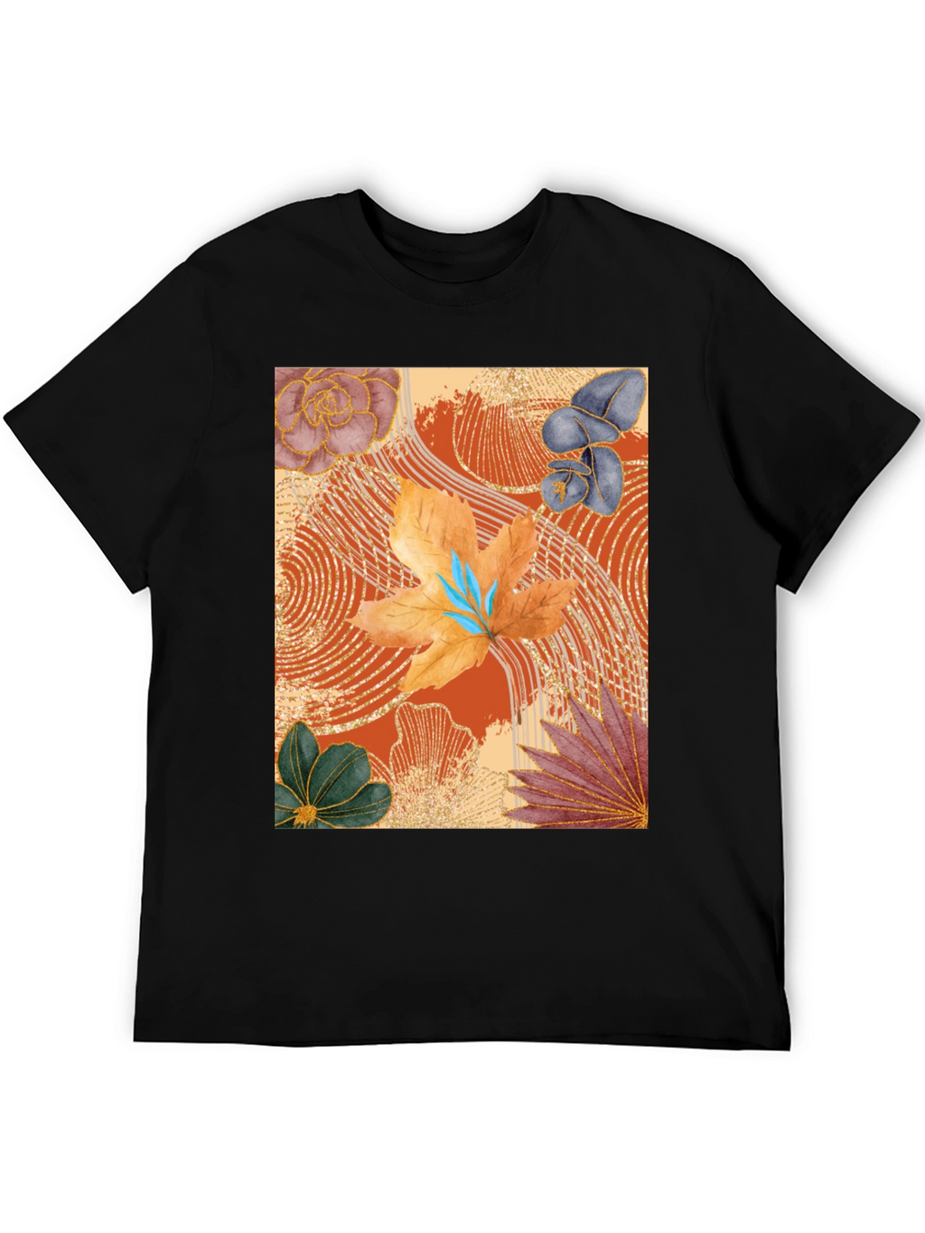 Floral Art Print Black T-Shirt