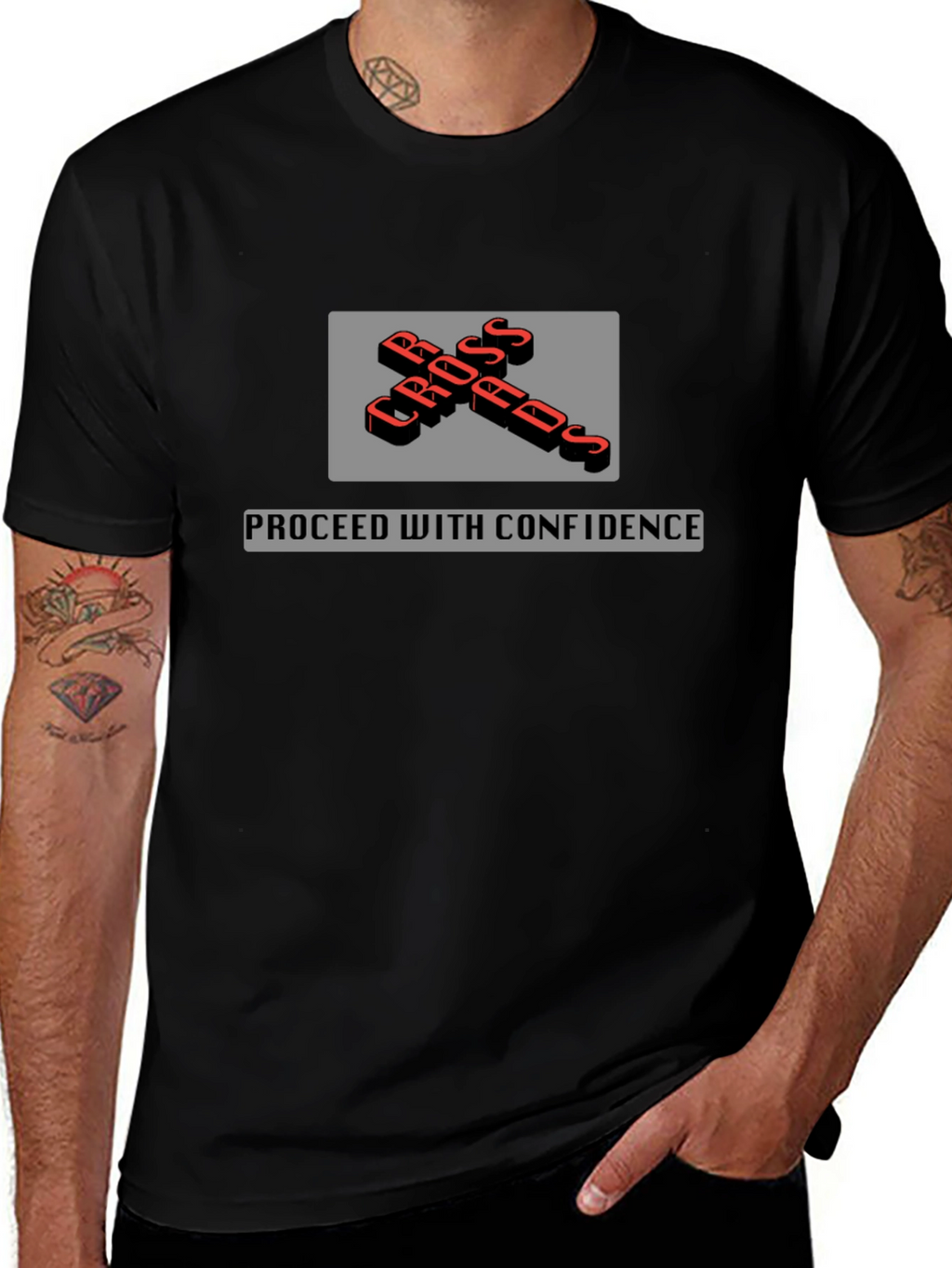 Crossroads T-Shirt - Proceed with Confidence - Black
