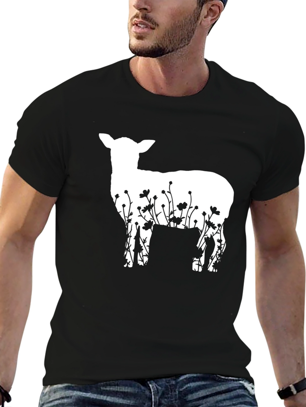 Lamb & Floral T-Shirt - Unique Graphic Tee