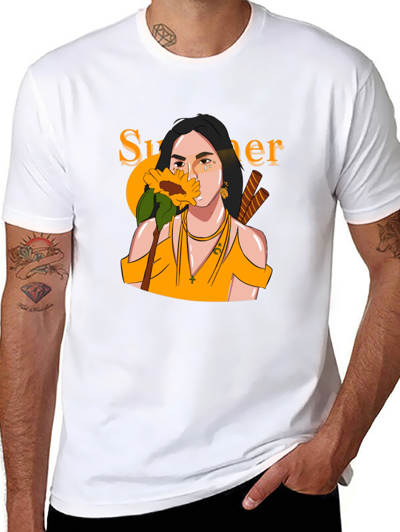 Summer Sunflower Graphic Black T-Shirt
