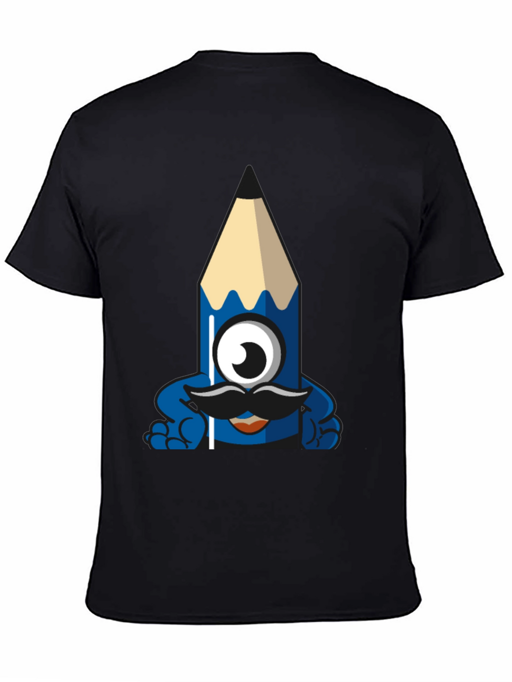 Funny Pencil Monster Graphic Tee - Black Cotton T-Shirt
