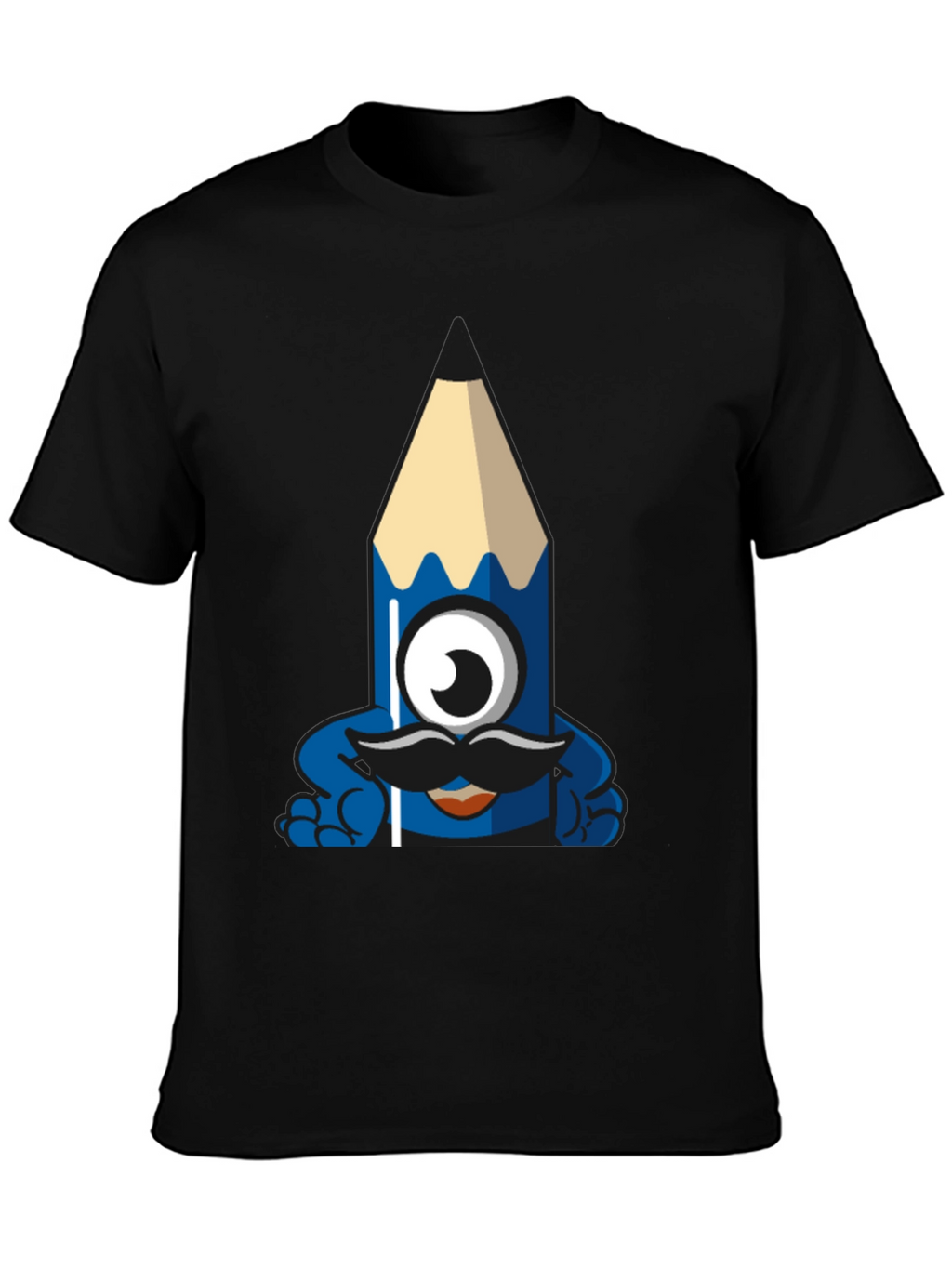Funny Pencil Monster Graphic Tee - Black Cotton T-Shirt