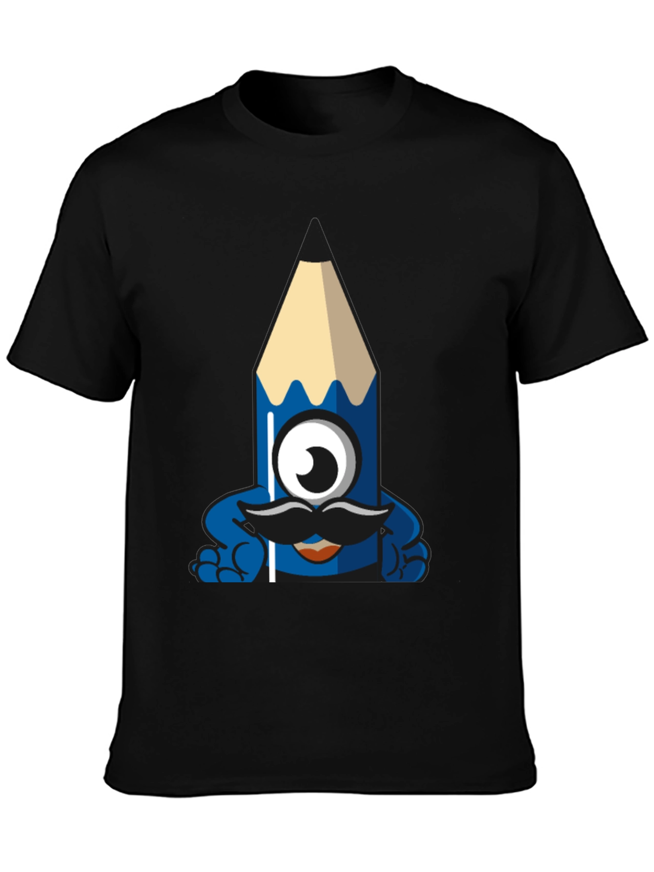 Funny Pencil Monster Graphic Tee - Black Cotton T-Shirt