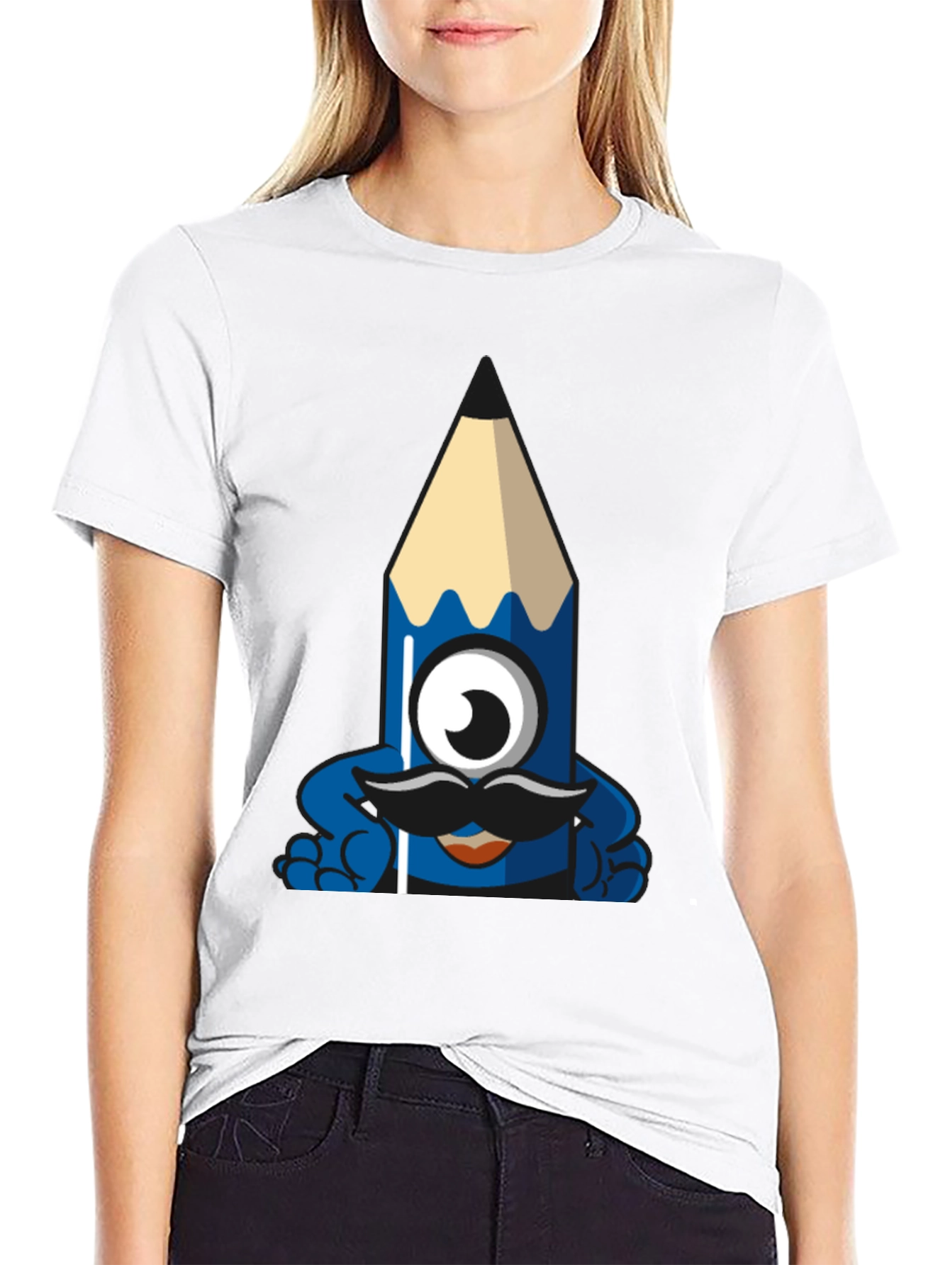Funny Pencil Monster Graphic Tee - Black Cotton T-Shirt