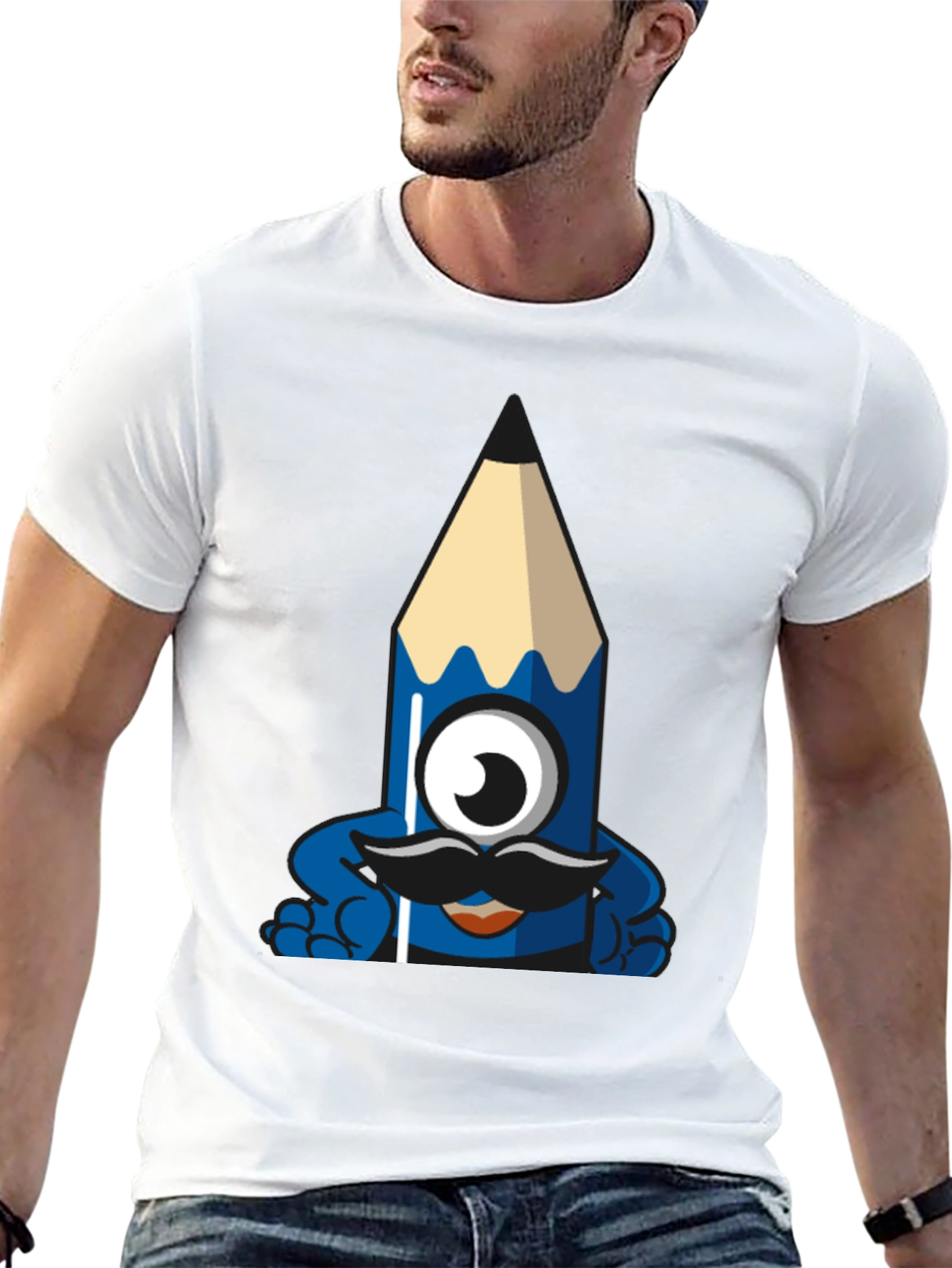 Funny Pencil Monster Graphic Tee - Black Cotton T-Shirt