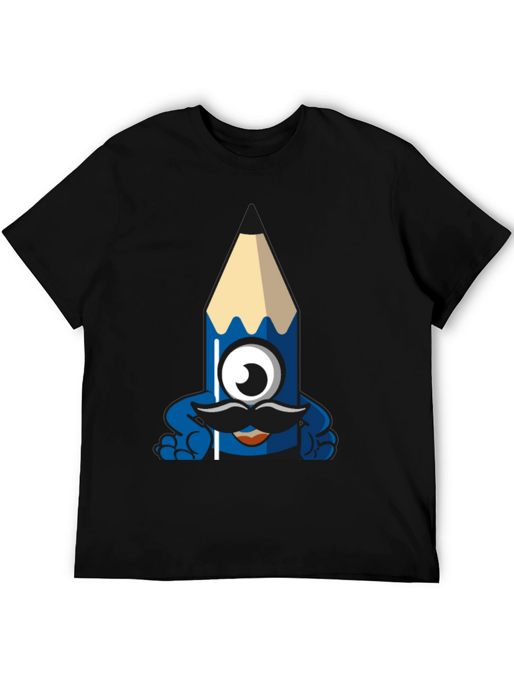 Funny Pencil Monster Graphic Tee - Black Cotton T-Shirt