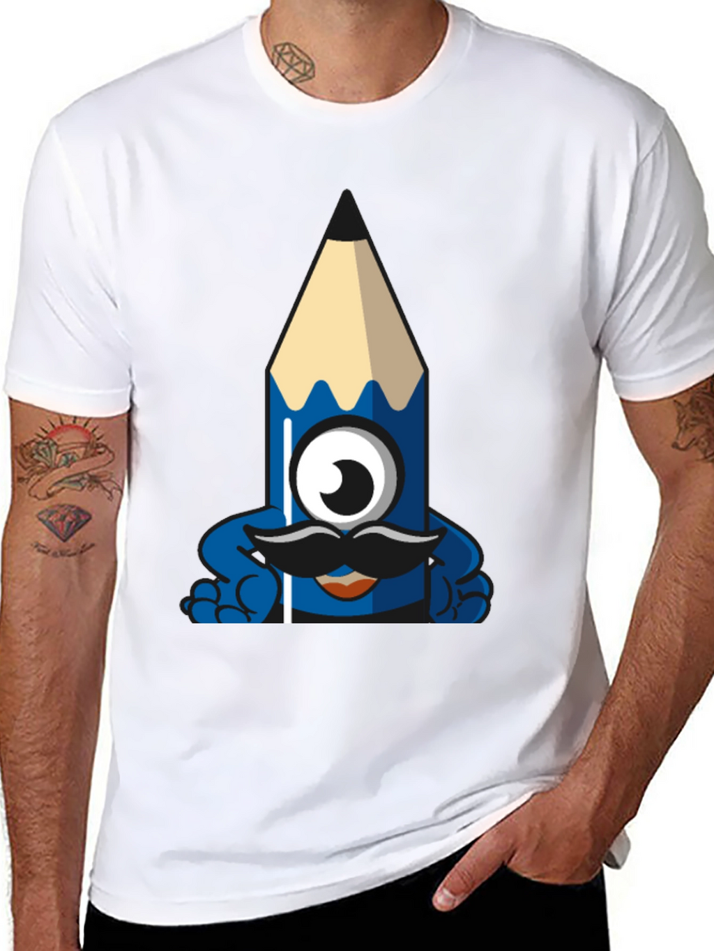 Funny Pencil Monster Graphic Tee - Black Cotton T-Shirt