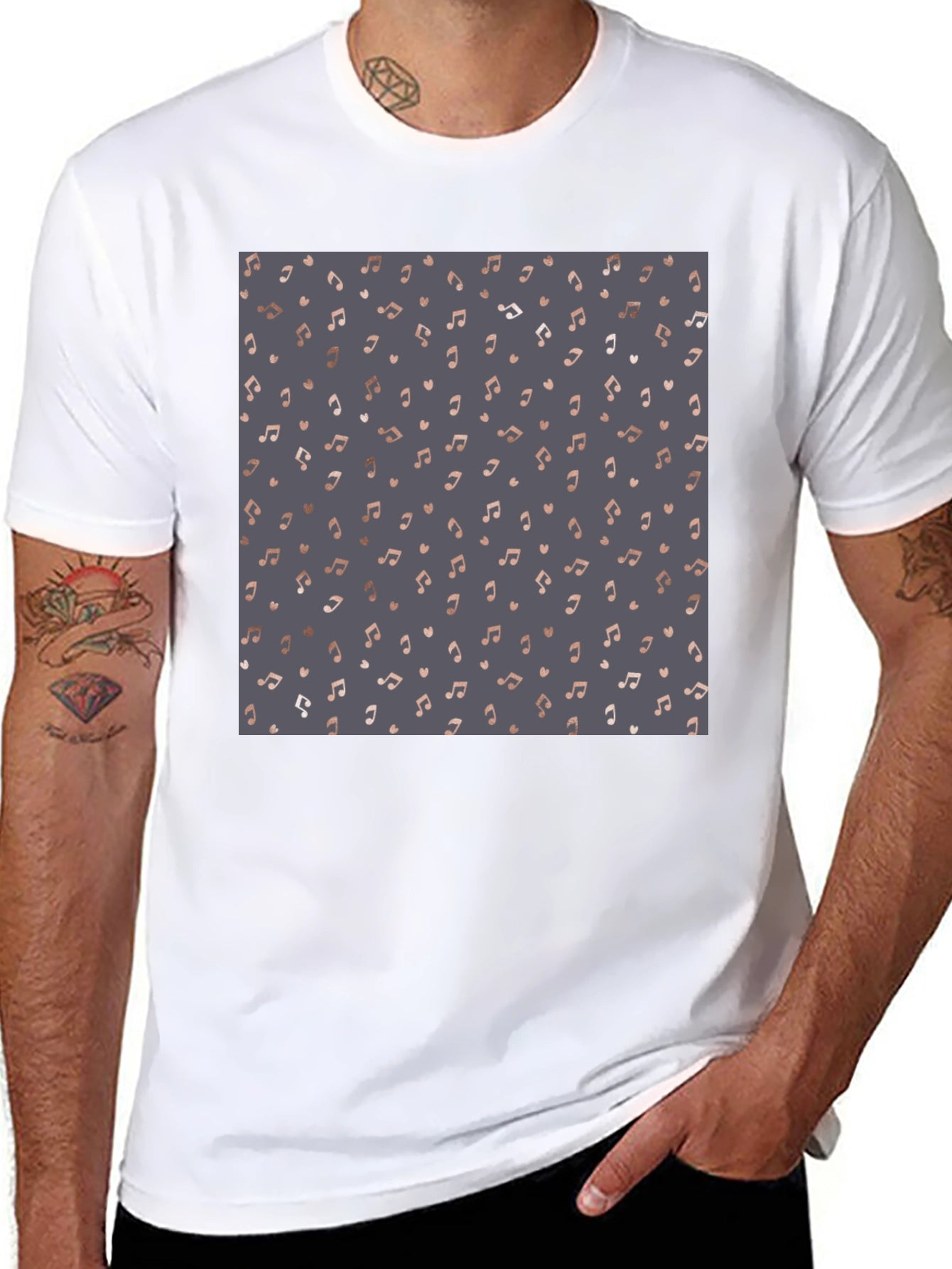 Stylish Music Note Print Black T-Shirt