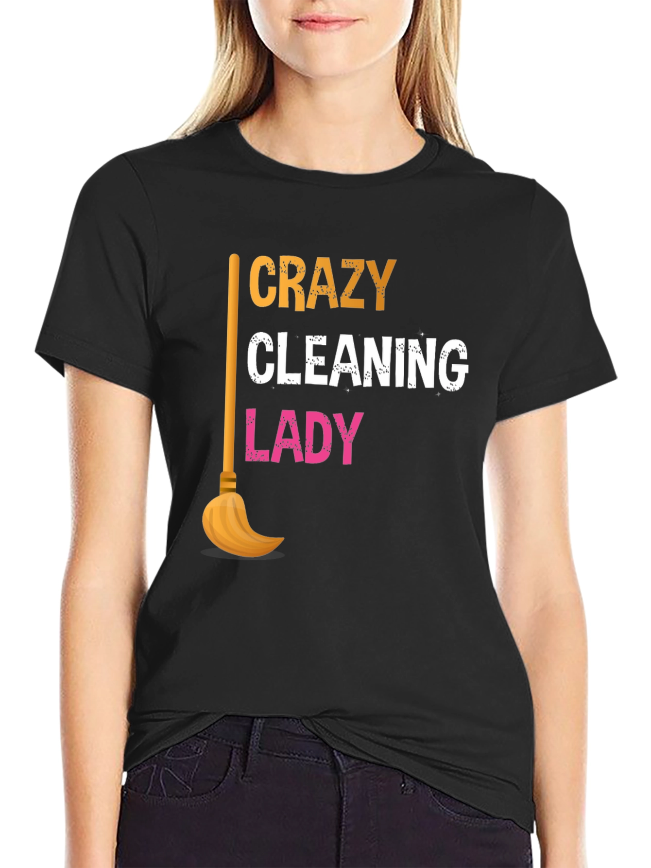 Crazy Cleaning Lady Graphic T-Shirt - Black