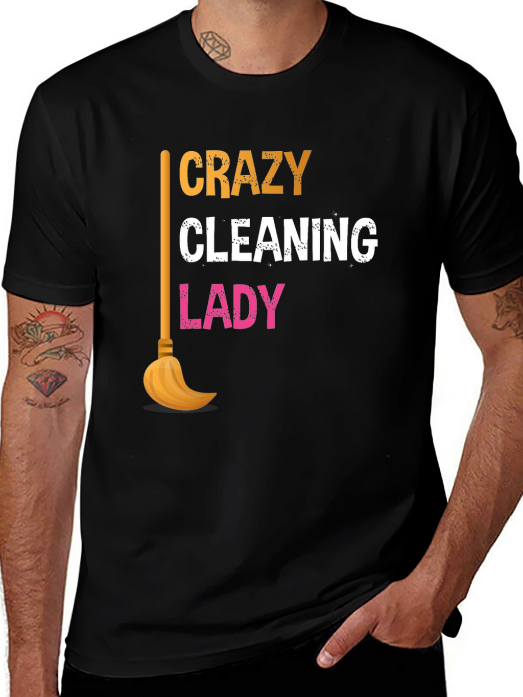 Crazy Cleaning Lady Graphic T-Shirt - Black