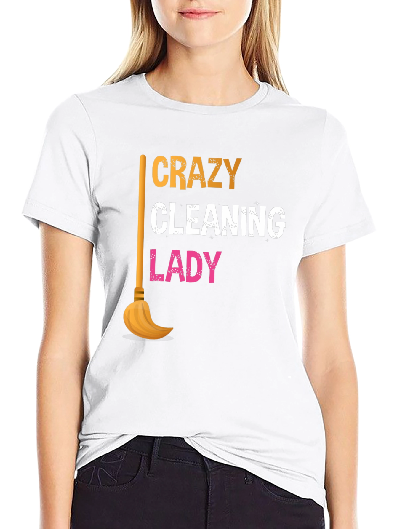 Crazy Cleaning Lady Graphic T-Shirt - Black