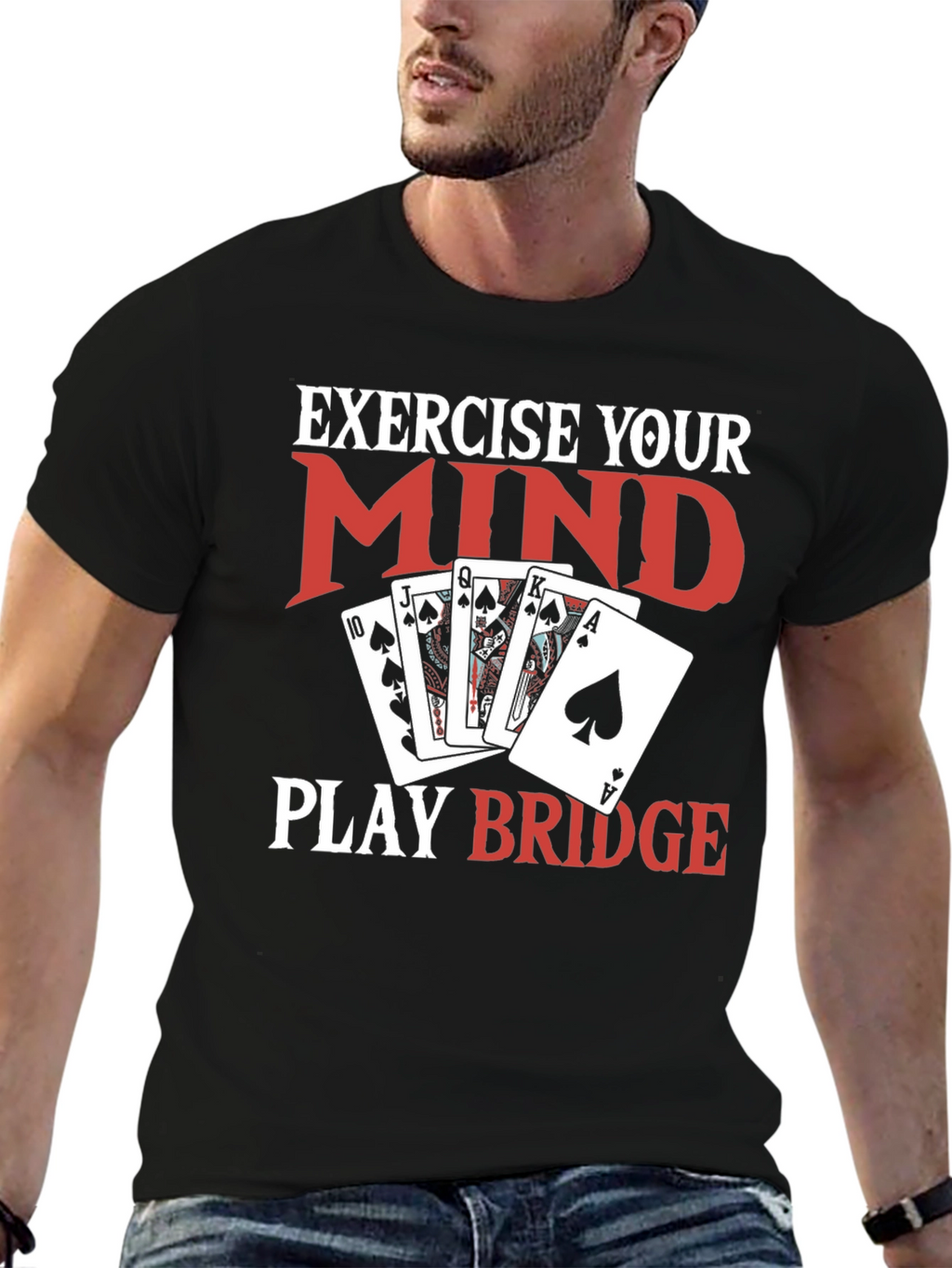Exercise Your Mind Play Bridge Black T-Shirt