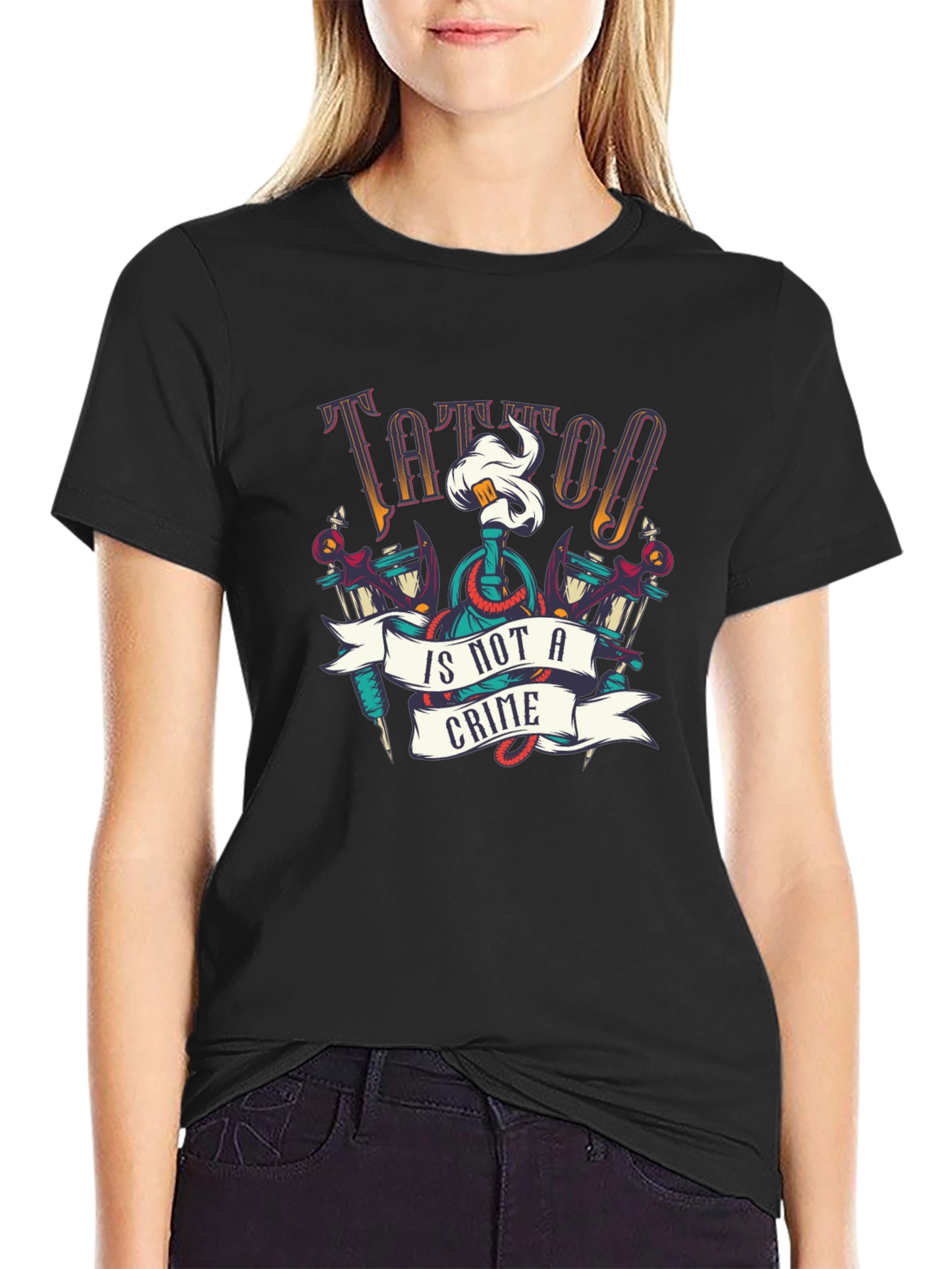 Tattoo Is Not A Crime Graphic Tee - Black