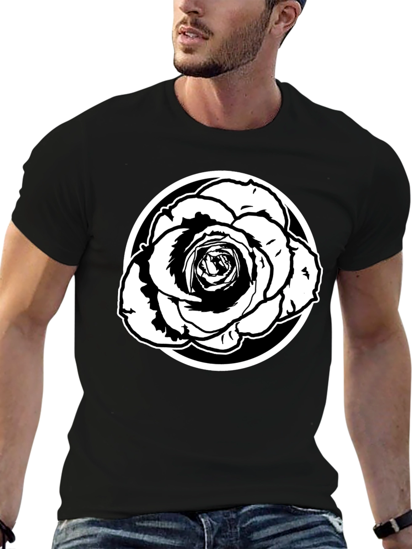 Black Rose Graphic Tee - Stylish Mens Casual Shirt
