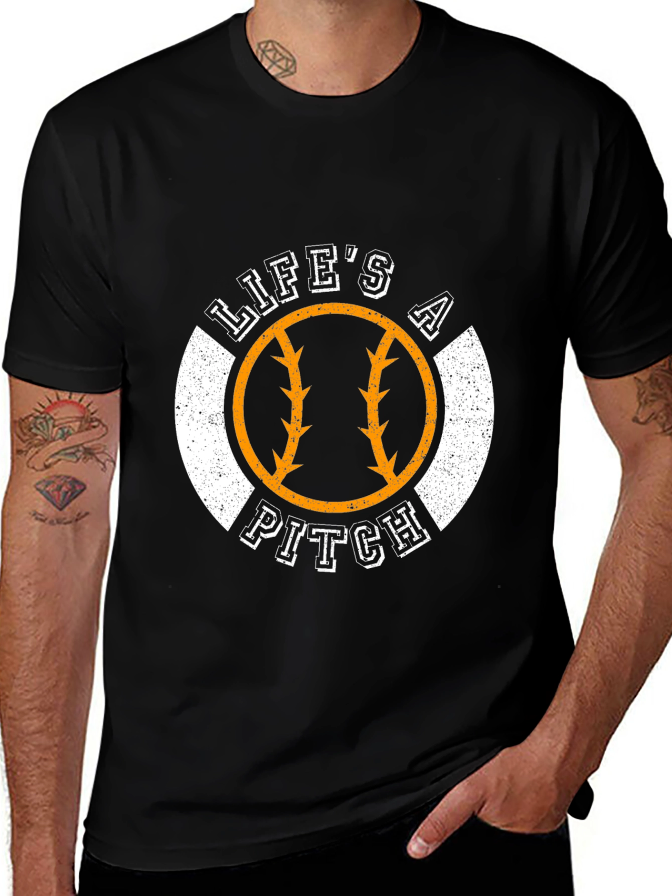 Lifes a Pitch Baseball Graphic Tee - Sporty Black T-Shirt