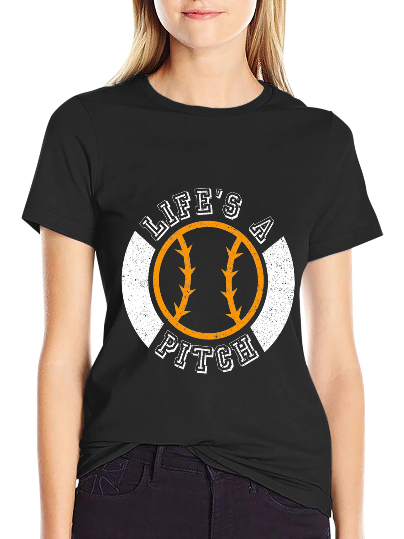 Lifes a Pitch Baseball Graphic Tee - Sporty Black T-Shirt