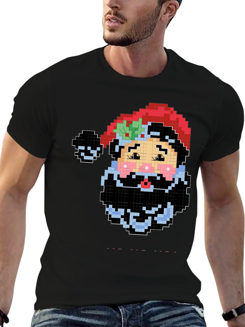 Pixel Santa Black T-Shirt