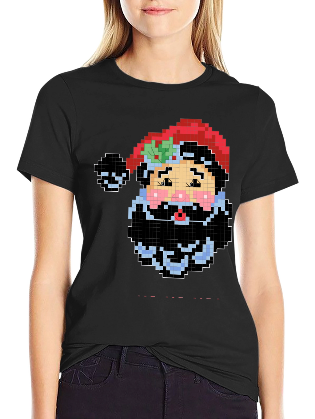Pixel Santa Black T-Shirt