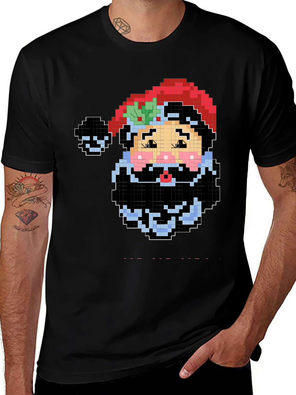 Pixel Santa Black T-Shirt