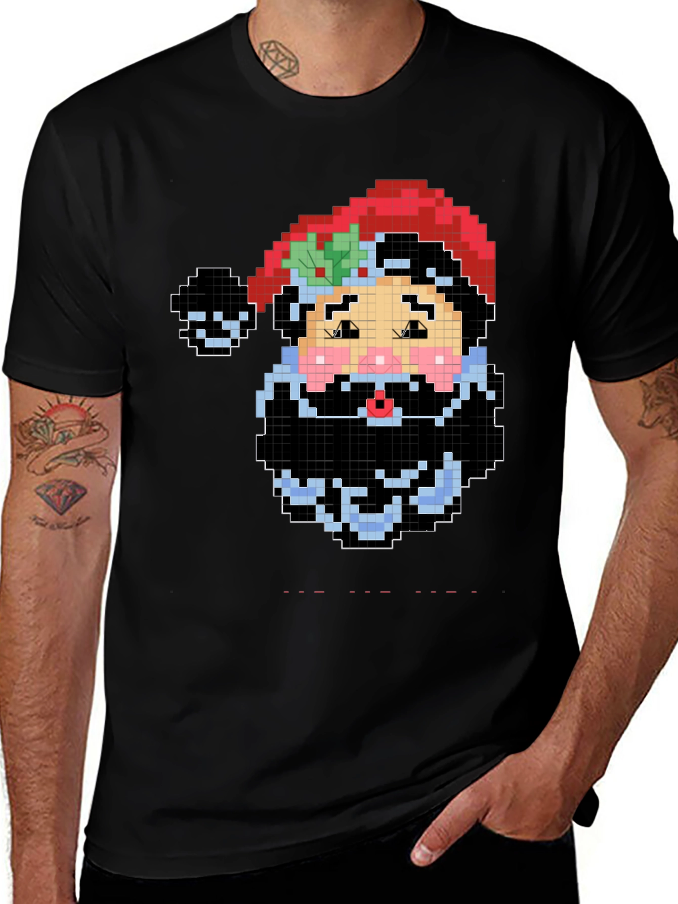 Pixel Santa Black T-Shirt