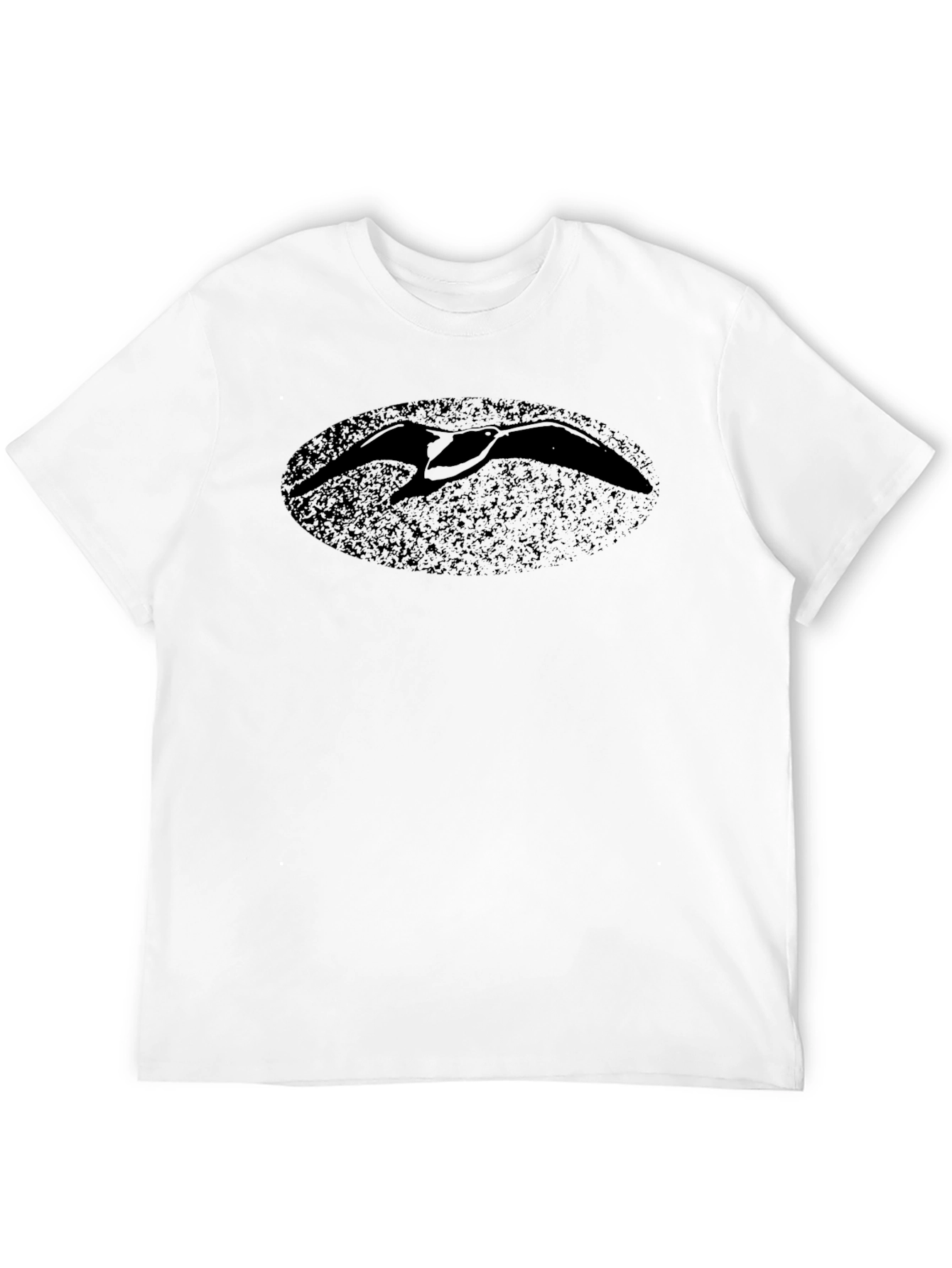 Black T-Shirt with Distressed Bird Oval Print