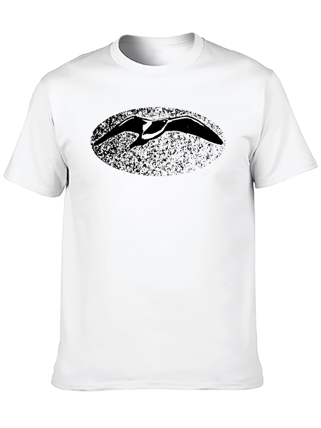 Black T-Shirt with Distressed Bird Oval Print