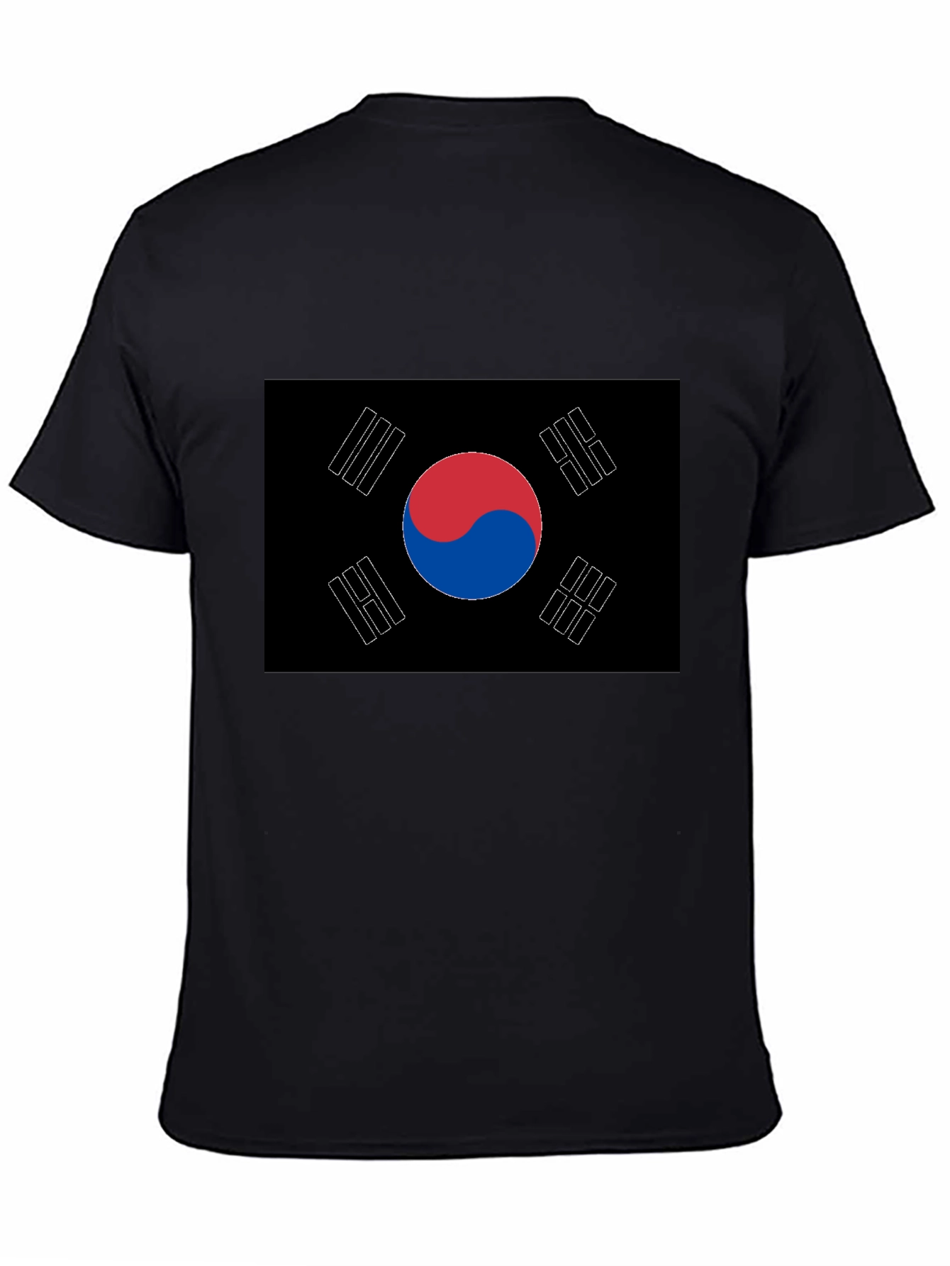 South Korea Flag Graphic Tee - Black Cotton T-Shirt