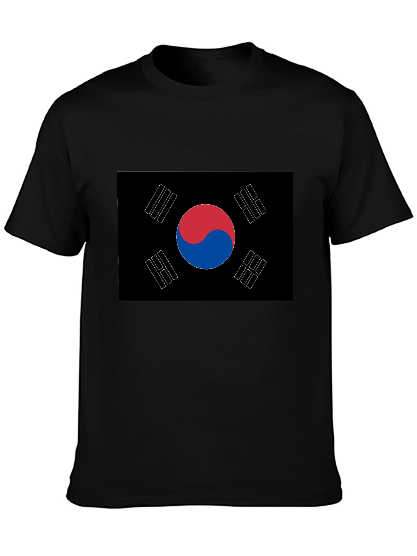 South Korea Flag Graphic Tee - Black Cotton T-Shirt