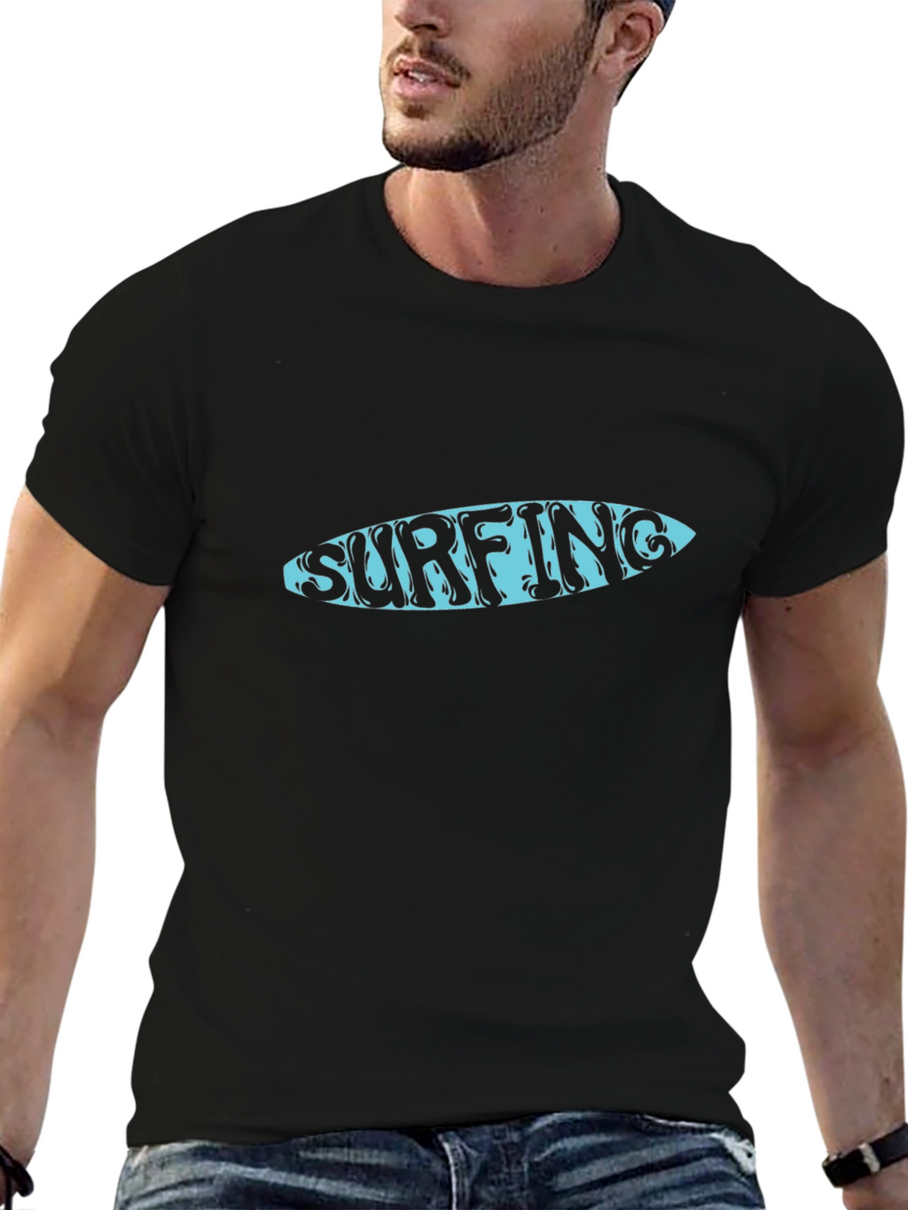 Surfing Graphic Black T-Shirt