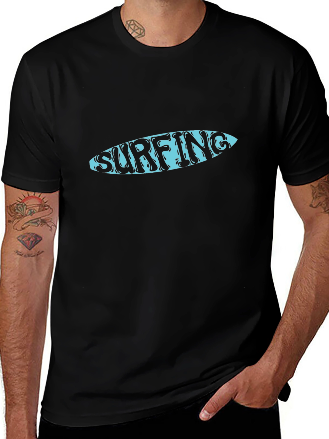Surfing Graphic Black T-Shirt