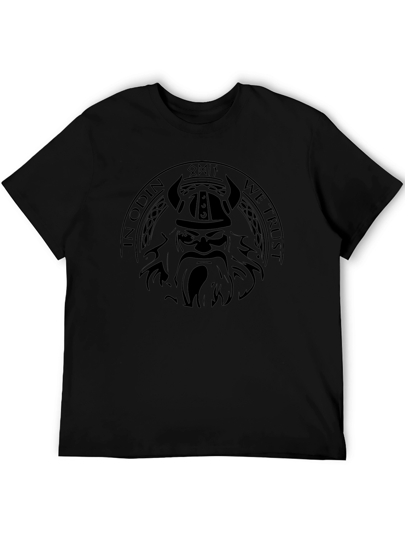 Viking Odin Graphic Print Black T-Shirt
