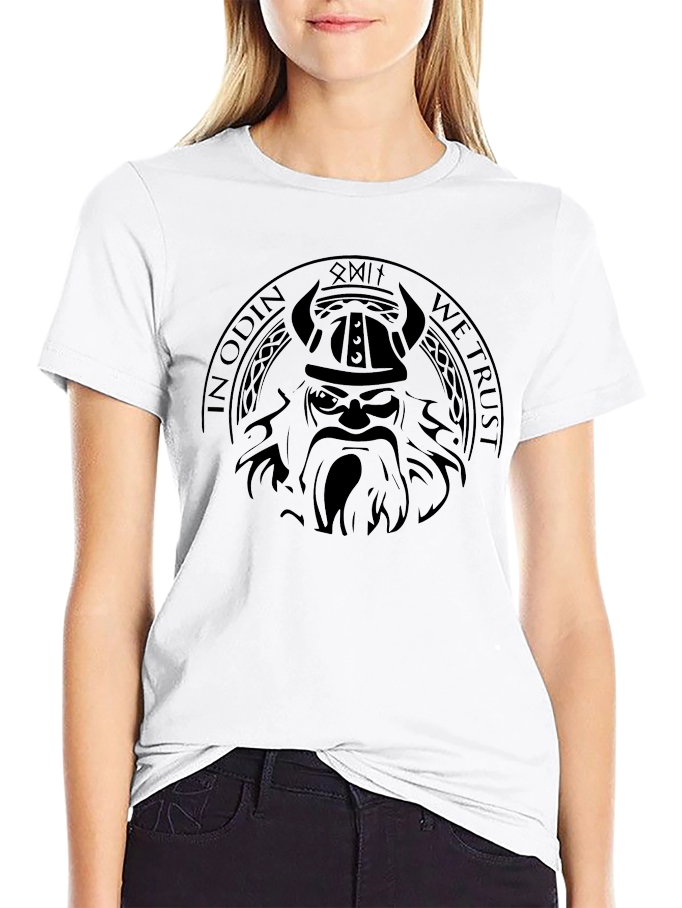 Viking Odin Graphic Print Black T-Shirt