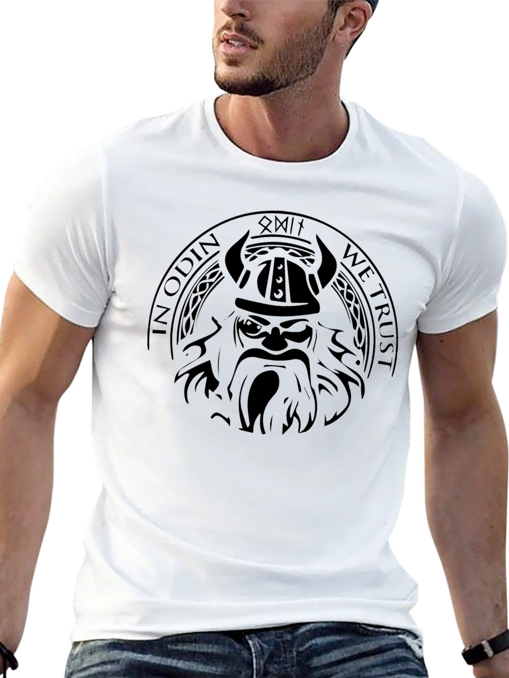 Viking Odin Graphic Print Black T-Shirt