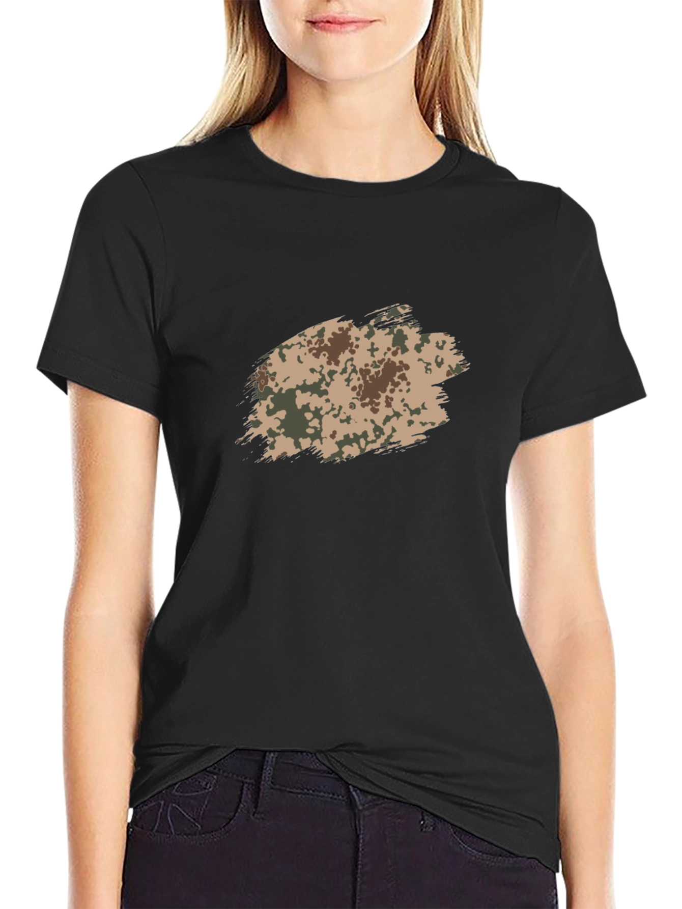 Mens Black T-Shirt with Camo Brushstroke Design