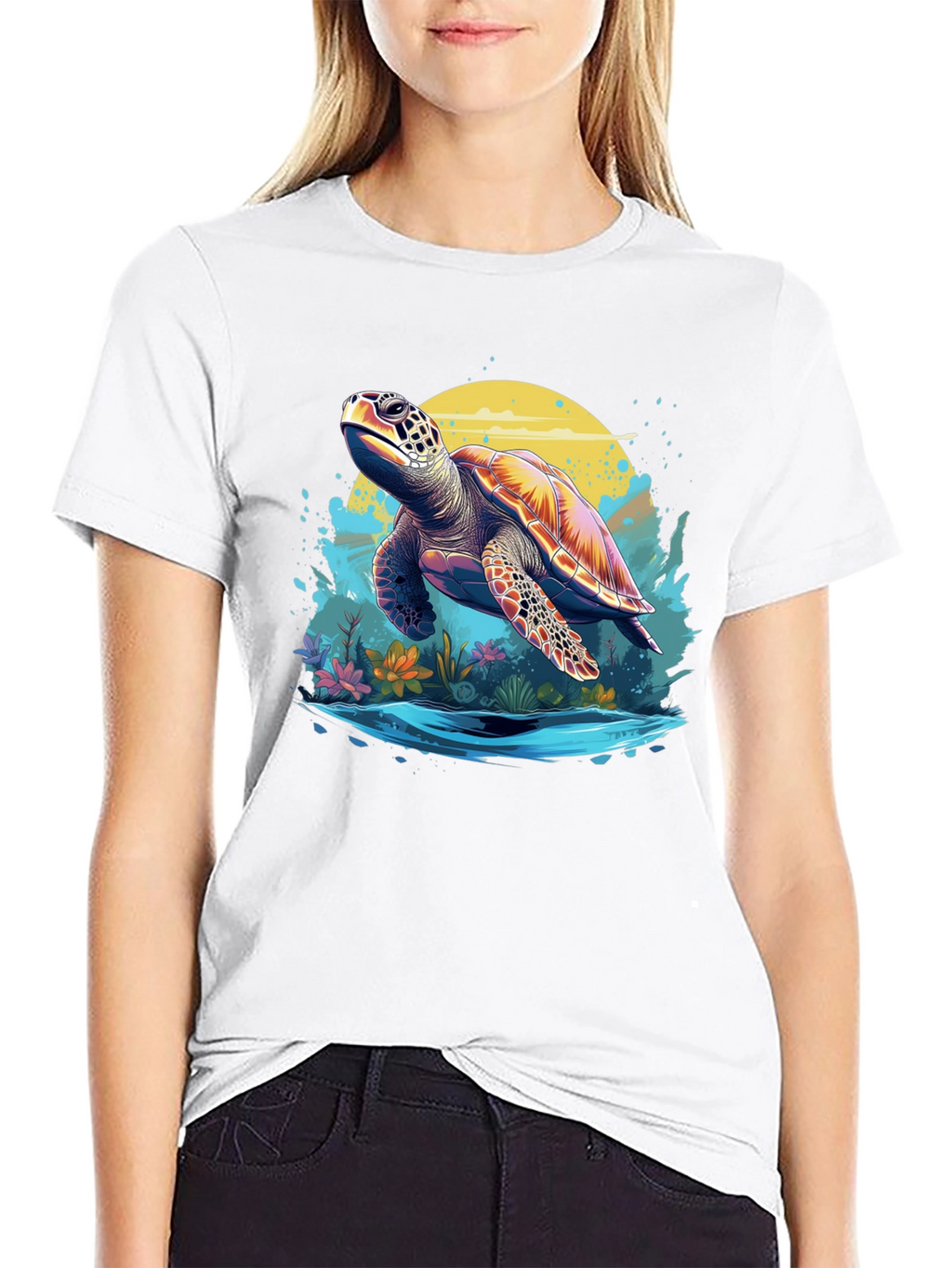 Turtle Graphic Print Black T-Shirt