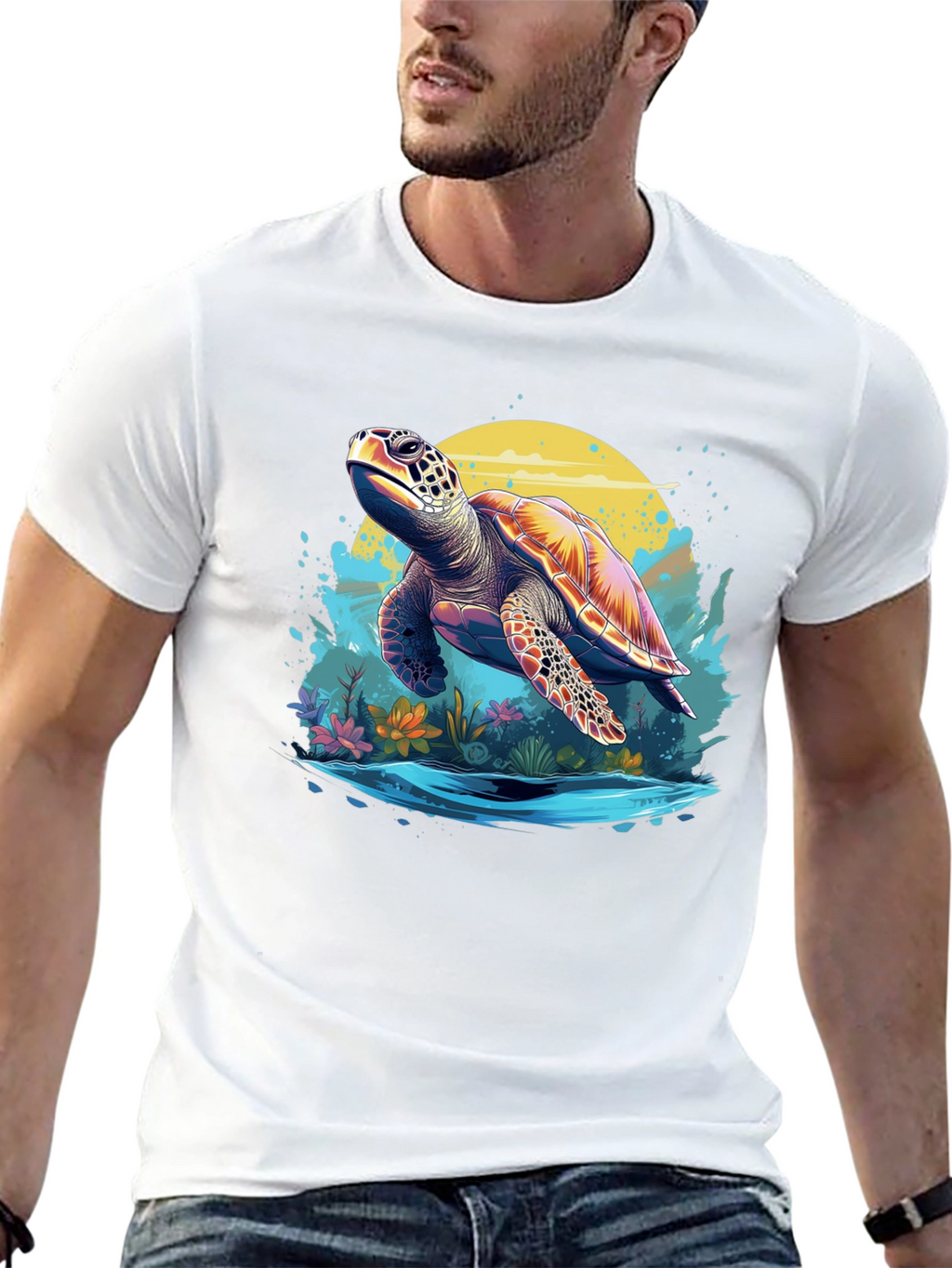 Turtle Graphic Print Black T-Shirt