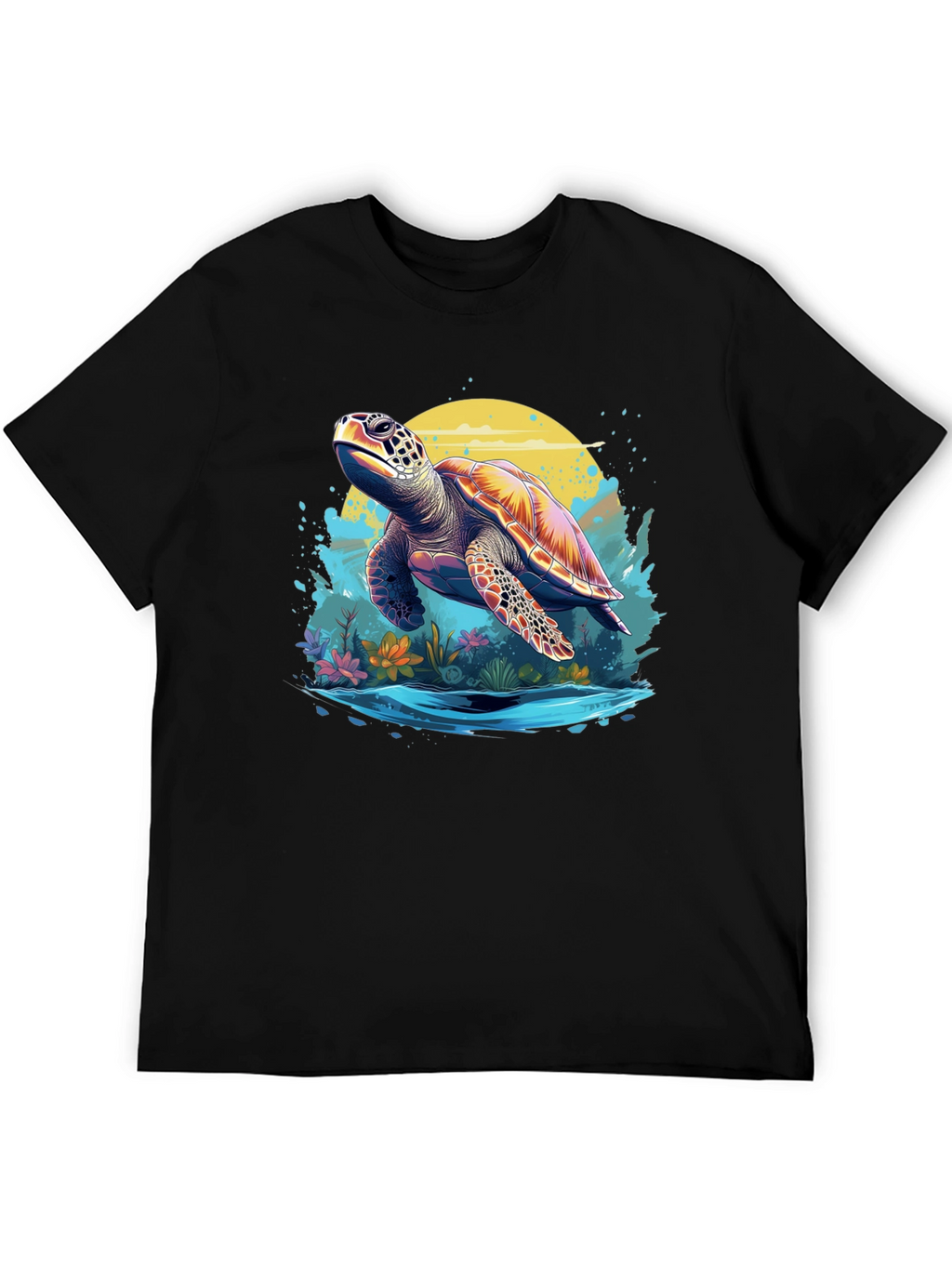 Turtle Graphic Print Black T-Shirt