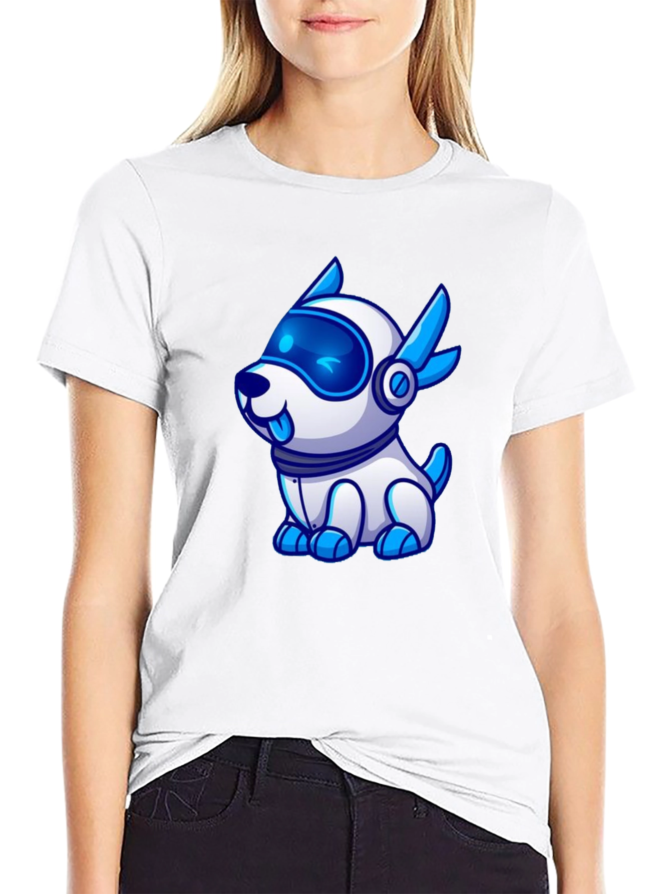 Cool Robot Dog Graphic Tee - Black T-Shirt