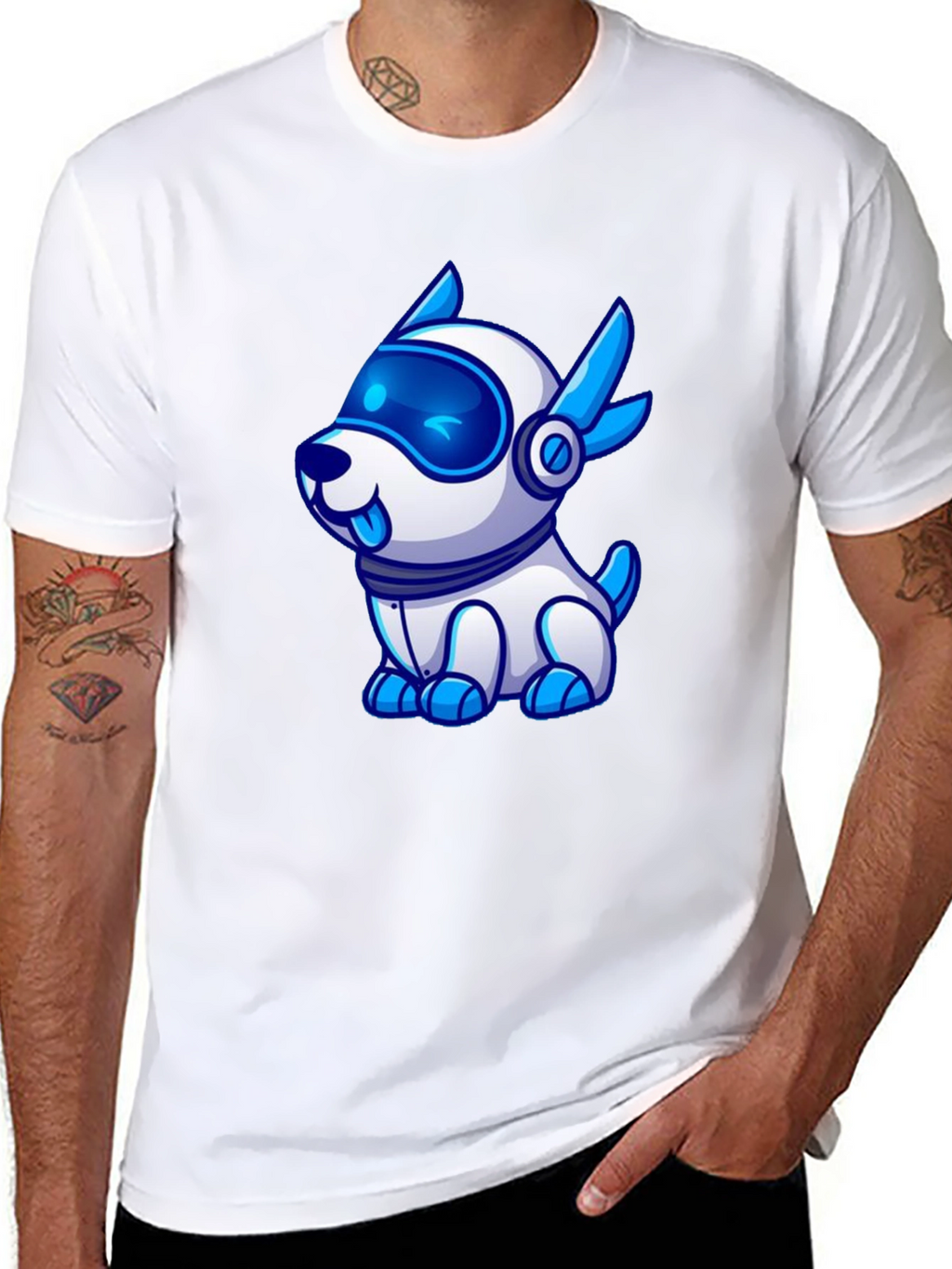 Cool Robot Dog Graphic Tee - Black T-Shirt